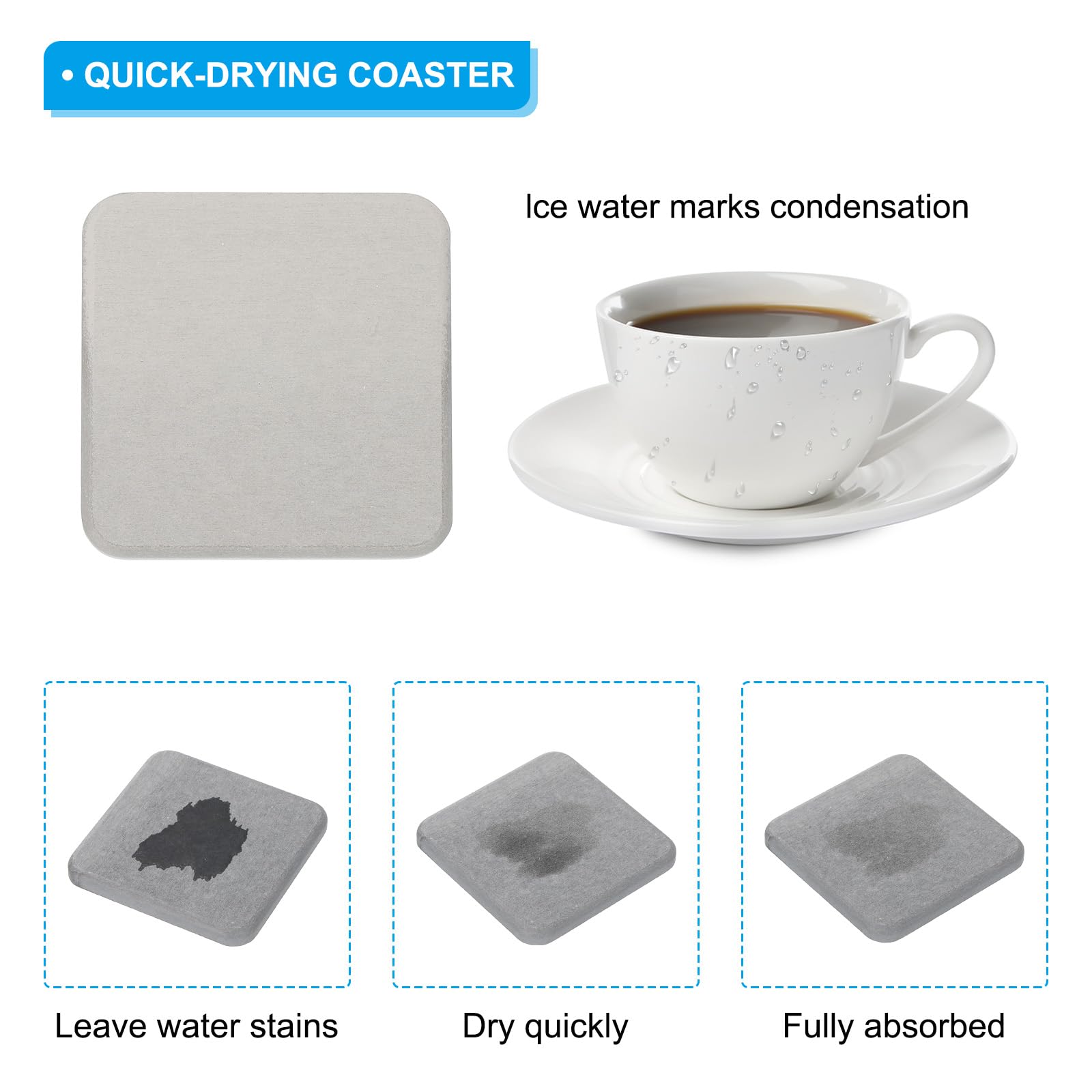 PATIKIL Square Diatomite Drink Coasters 4inch - Image 3