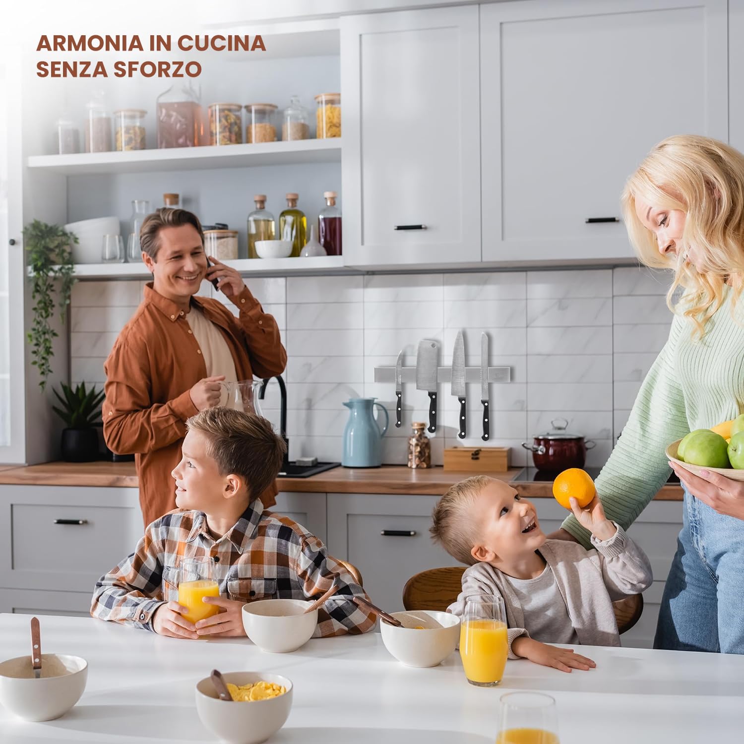 Exitoso Coltello a Striscia Magnetica in Acciaio Inox Autoadesivo - Incollaggio e Foratura Con Nastro Adesivo 3M - Portacoltello Magnetico Striscia per Coltello