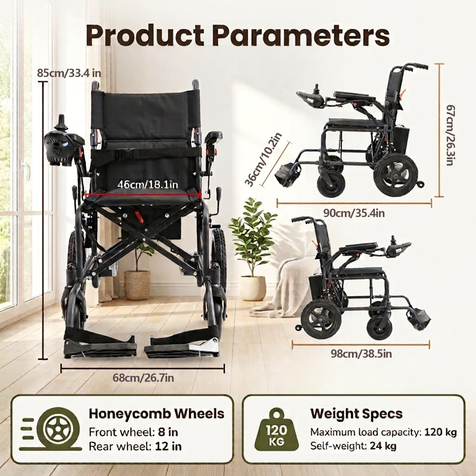 Silla de Ruedas Eléctrica Plegable 500W Doble Motor Autonomía 25km | Doble Motor 500W, Batería Litio, Autonomía 25km, Asiento 46cm, Ruedas Todoterreno, Freno Electromagnético