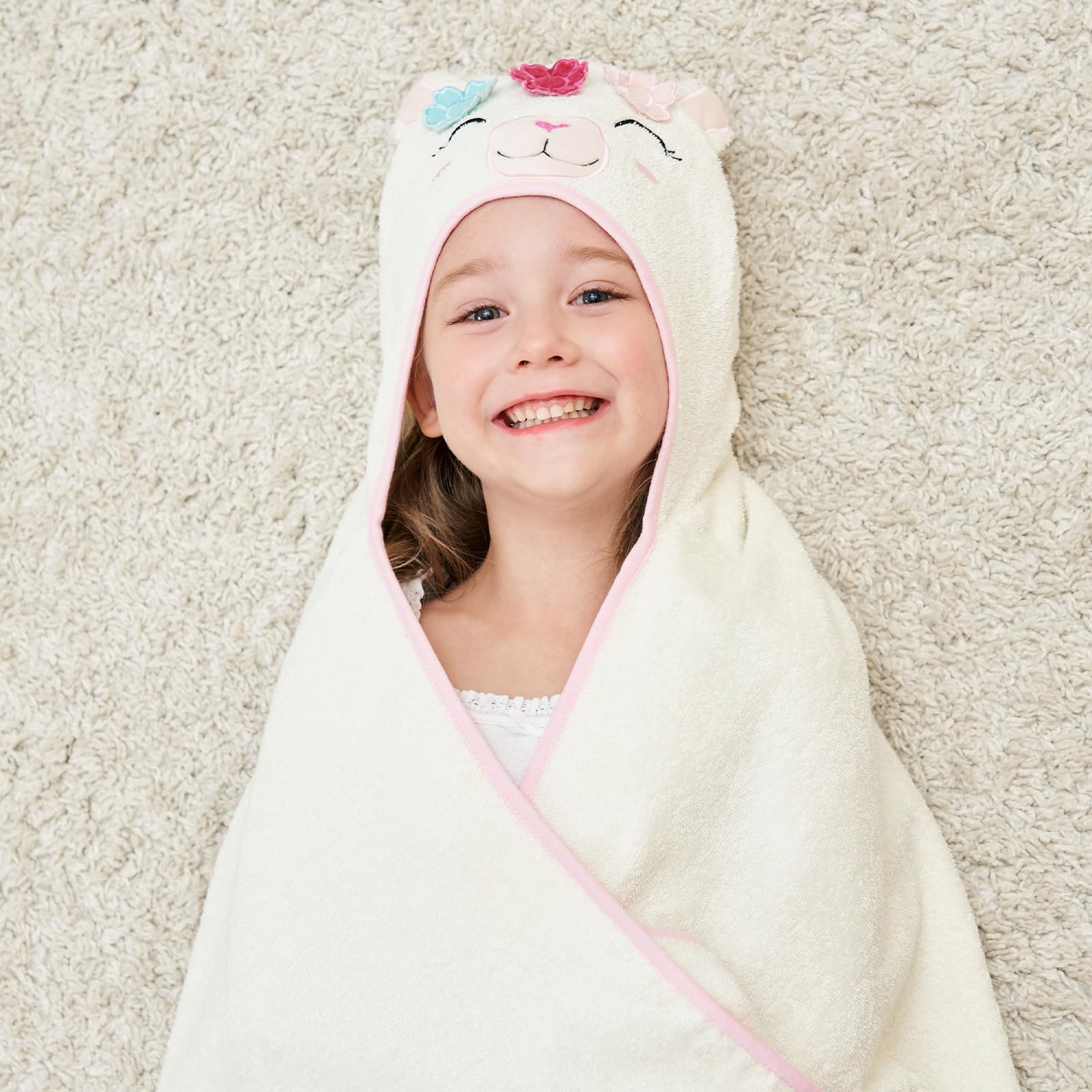 Style Quarters Baby-Badetuch, 100 % Baumwolle, Frottee, weiches Kapuzenhandtuch, Cartoon-Alpaka, Baby-Strandtücher, super saugfähig, große Stickerei, Kinder-Kapuzen-Badetuch, Kleinkind-Handtuch mit