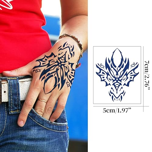 Miniatura 2 de CUTELIILI Tatuajes temporales de estilo azteca y vikingo para hombres, 10 hojas de tatuajes falsos azules para la parte posterior de las manos y los
