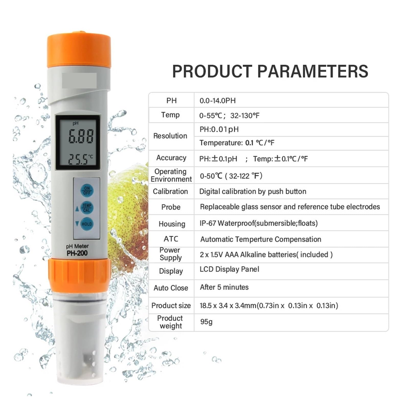 Cyfrowy PH-200 PH Miernik, Profesjonalny Tester PH Dla Basen I Akwarium, Monitor Kwasowości Wody Detektor Jakości 0-14 Ph, ATC