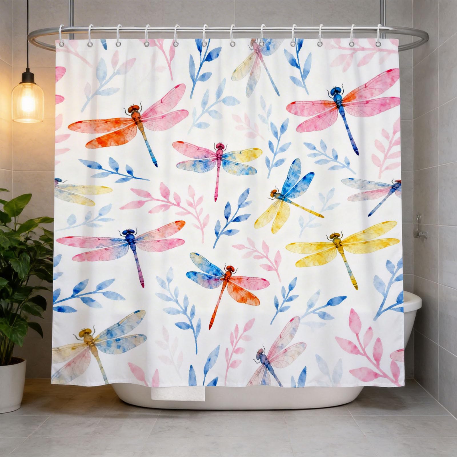 Hongduo 3D Dragonfly Shower Curtain for Stalls Bathtubs Abstract Art Bathroom Decor Shower Curtain Set Polyester Fabric Waterproof 180x180cm/71X71 Inch with Hooks