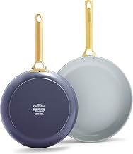 GreenPan Reserve Hard Anodized Healthy Ceramic Nonstick 8" and 10" Frying Pan Skillet Set, Gold Handle, Induction, PFAS-Free, Dishwasher Safe, Oven Safe, Blue