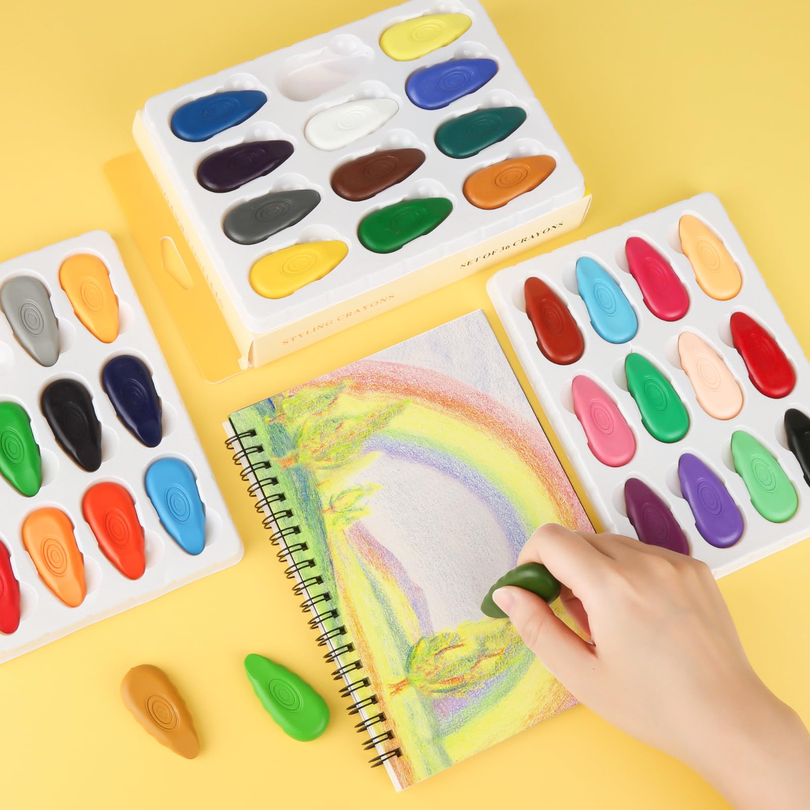 Lot De 36 Crayons De Cire Lavables Pour Tout-Petits - Faciles à Tenir, Non Toxiques, Couleurs Vives Pour Dessin Et Bricolage