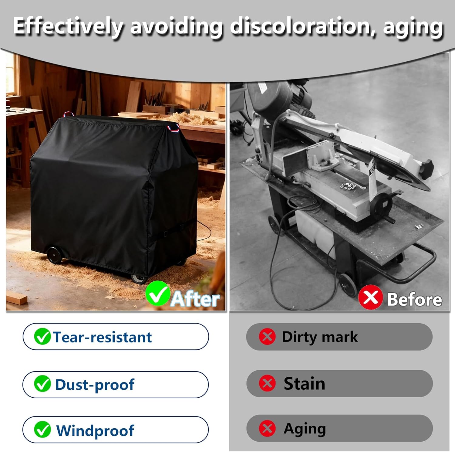 Horizontal Bandsaw Cover,Heavy Duty Dustproof Horizontal Metal-Cutting Bandsaw Cover(47.3"L x 30"W x 50"H.Black)