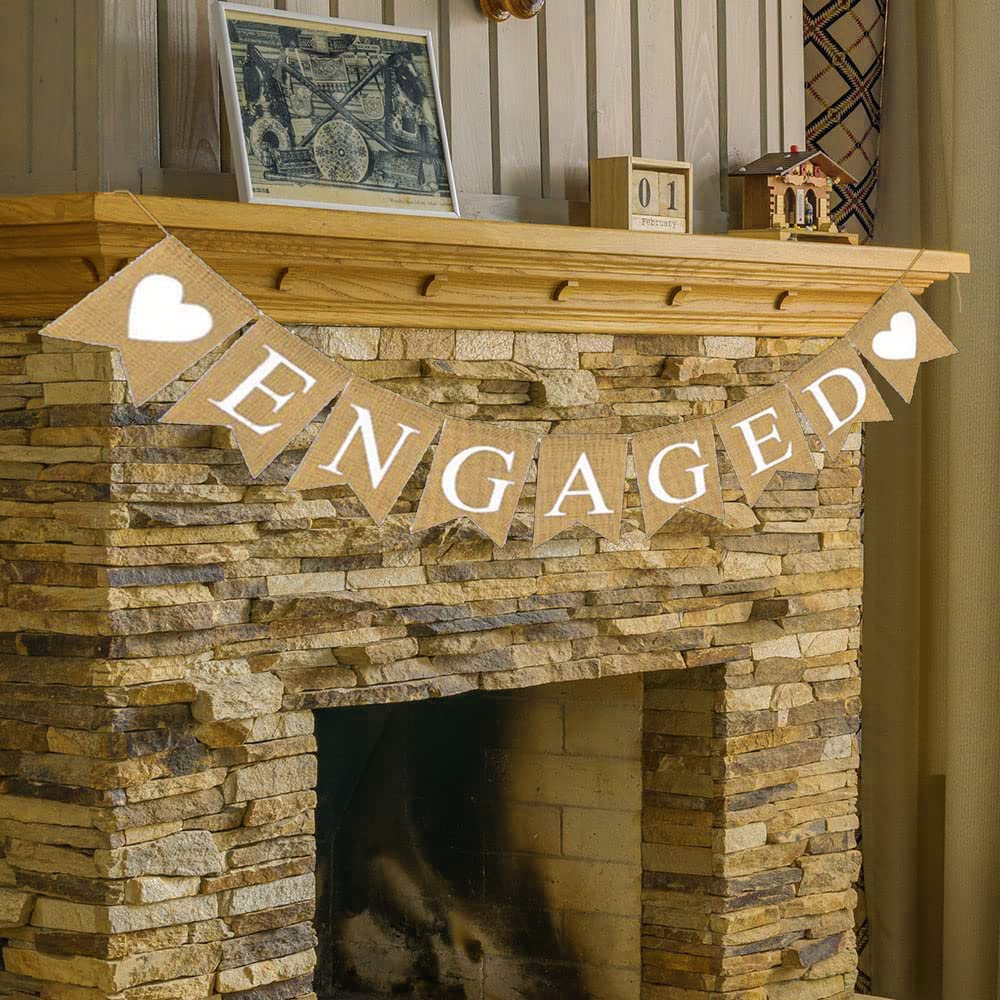 Engaged Burlap Banner Rustic Engagement Party Decorations Bunting Garland
