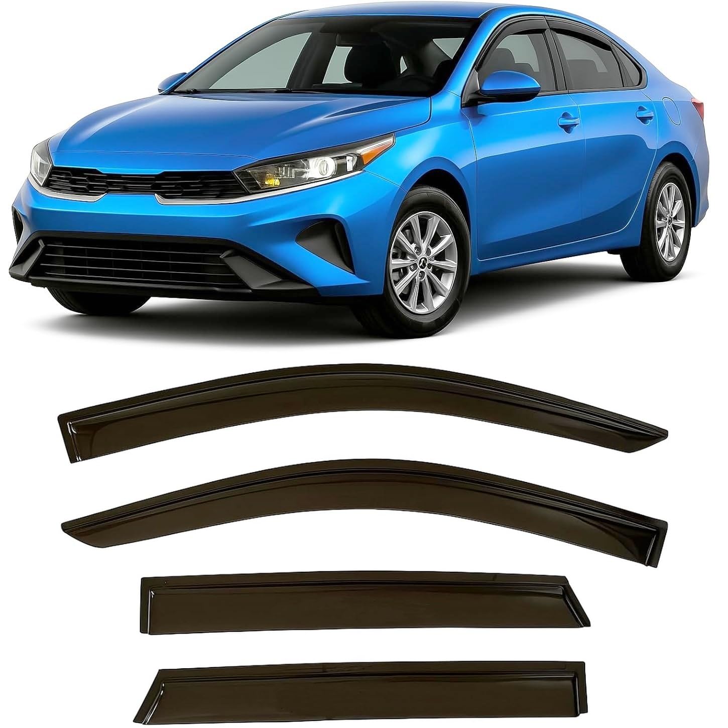 2019-2024 Tape-on Rain Guards for Kia Forte Side Window Deflector Visors EX FE GT LINE LXS Durable Tinted Vent Shade 2020 2021 2022 2023