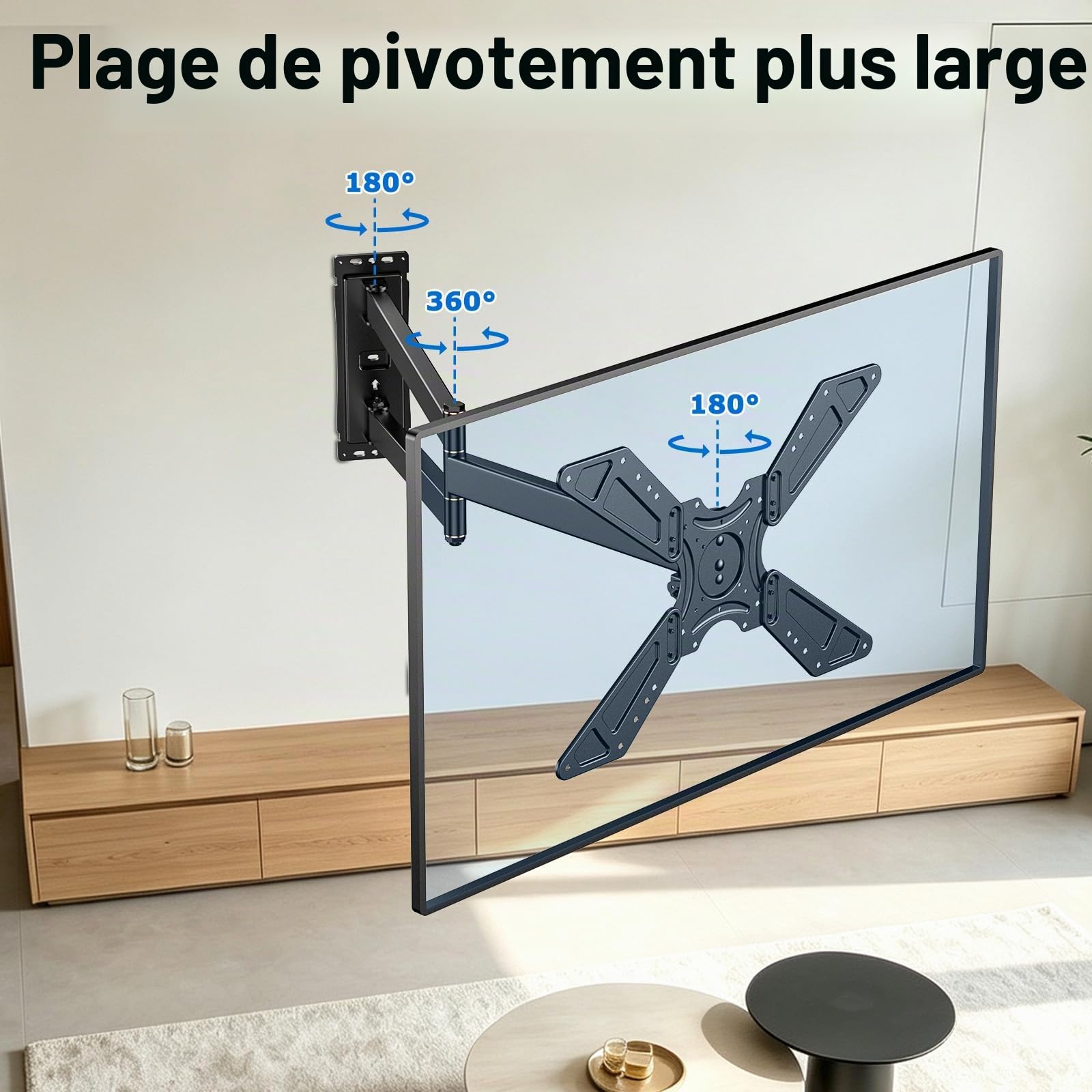 FORGING MOUNT Support TV Mural 32-75'', Support Télévision Rotation 90° | Fixation Murale TV à Longue Portée 838 mm, Mouvement Complet, Orientable et Inclinable, Charge Max. 50kg, Max VESA 600x400mm