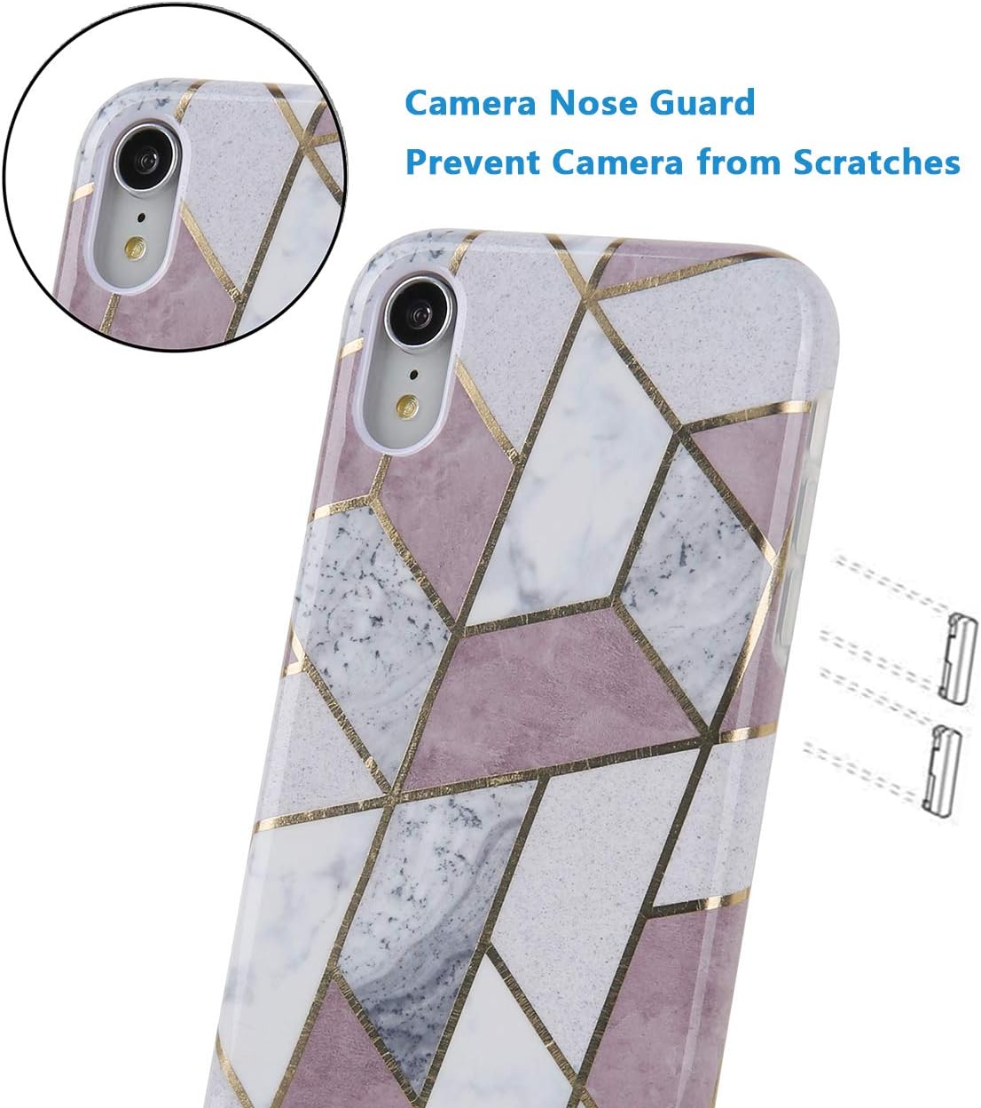 iPhone XR Case Cute Stitching Purple Marble Pattern Dual Layer Clear Soft TPU Hard PC Shockproof Phone Cases for Women Girls Men Boys[6.1"]