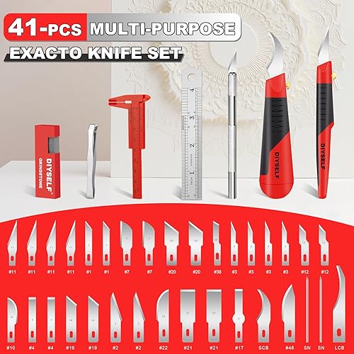 Vista 14 de DIYSELF 1 cuchillo de pasatiempo con tapa de seguridad y regla y 20 cuchillas para manualidades Plata-20 cuchillas