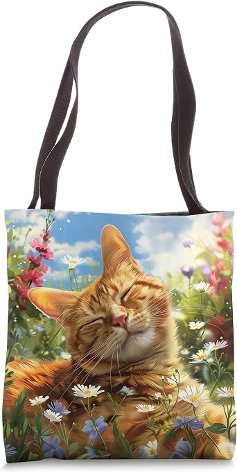 Orange Tabby Cat Floral Tote Bag