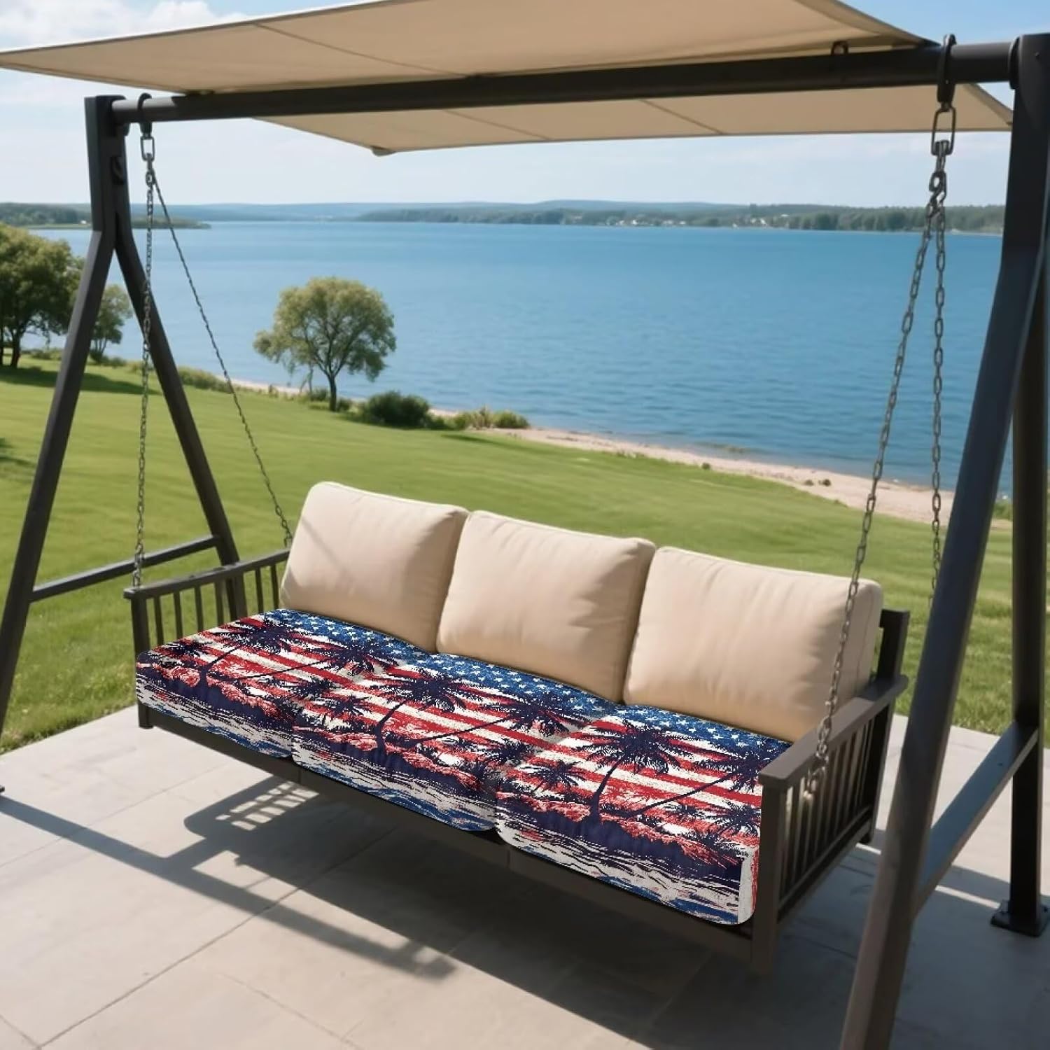Merkmak American Flag Sofa Couch Covers for Indoor and Outdoor Couch Cushion Covers 3 Pieces Tropical Tree Sofa Slipcovers Non-Slip Furniture Protector for Coastal Home Patio Holiday