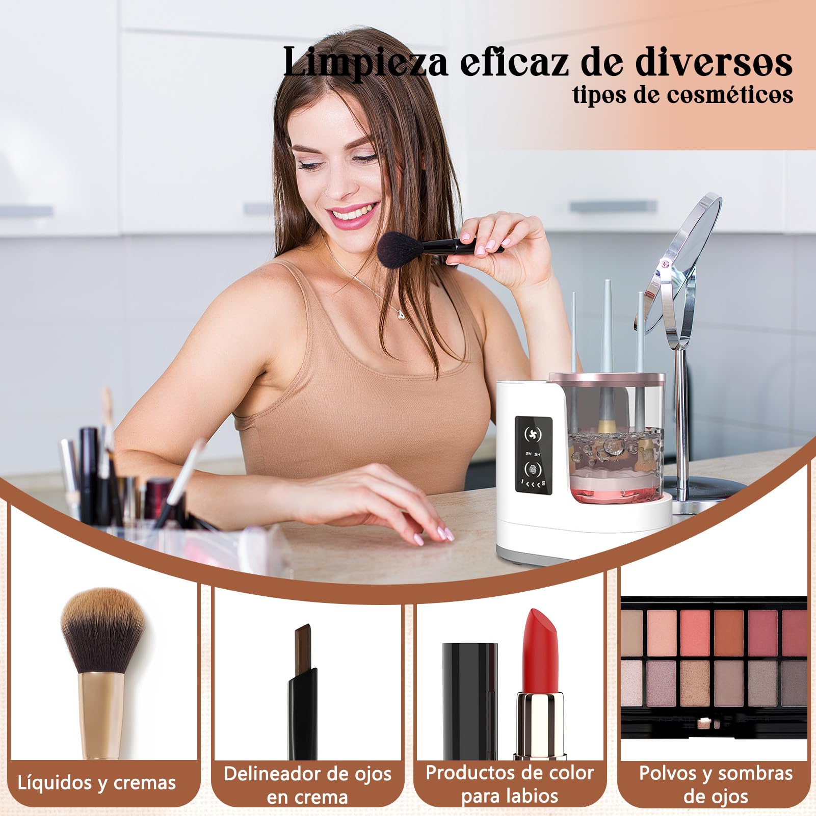 Limpiador eléctrico automático 3 en 1 para pinceles de maquillaje con secador, máquina de limpieza con enchufe para pinceles de maquillaje – incluye estación de secado y cuidado higiénico