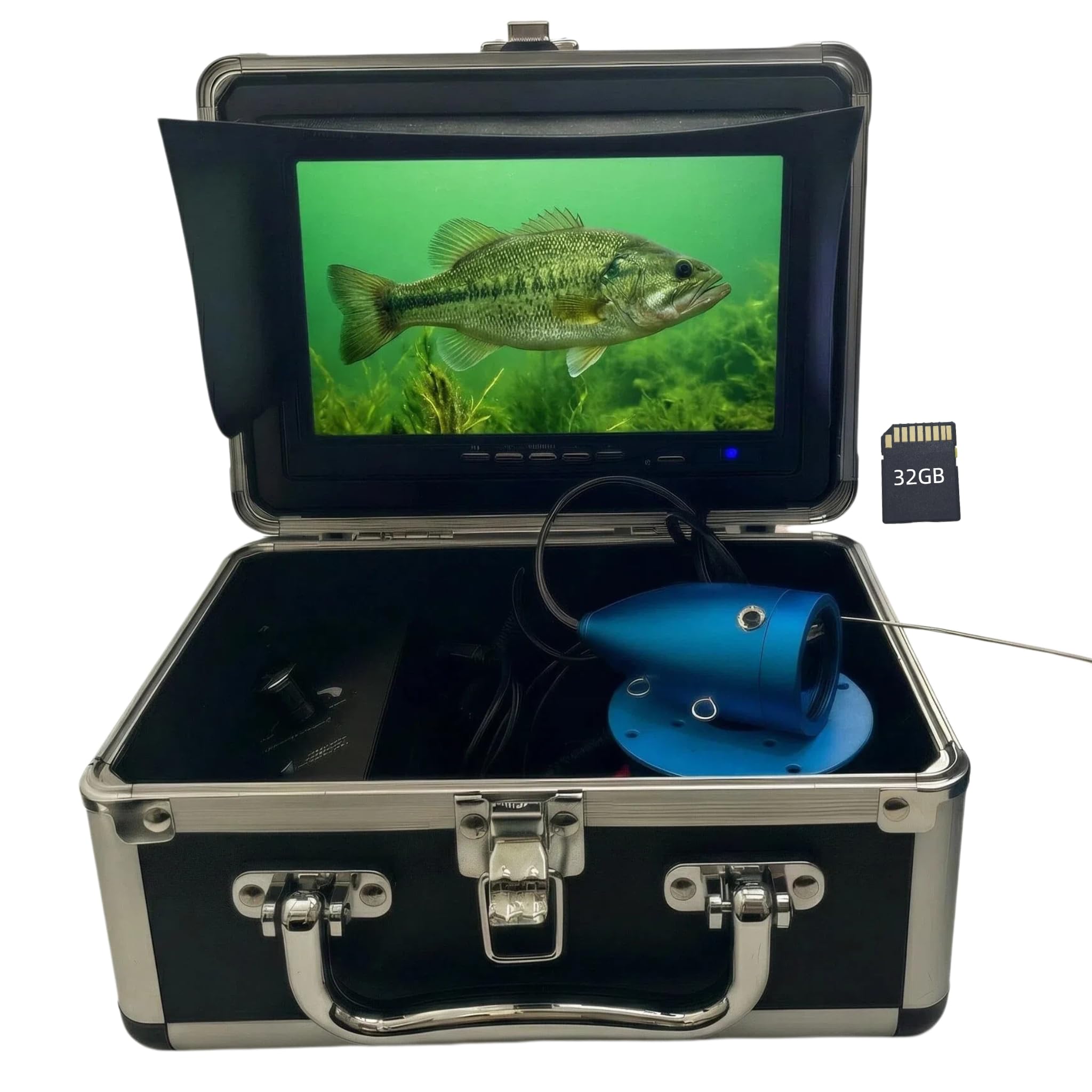Photo 1 of 7” DVR Underwater Fishing Camera with 32GB SD Card, 1080P HD Fish Finder & Portable Fishing Camera, 12 IR + 12 White LEDs, 30m Cable, Waterproof for Ice, Lake & Boat Fishin