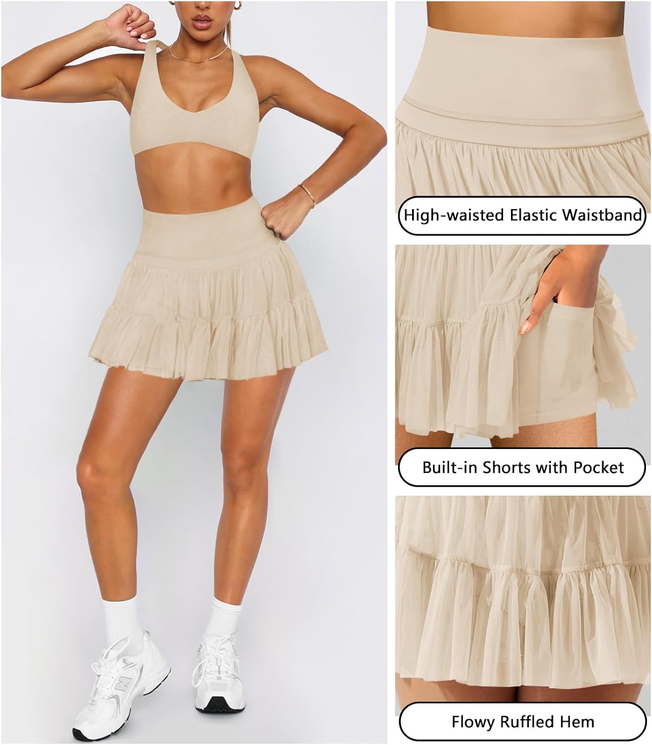 Women's Mini Skirt Skort Flowy Pleated High Waisted Ruffle Tennis Skirts for Women Athletic Skater Golf with Shorts Pockets - Image 4