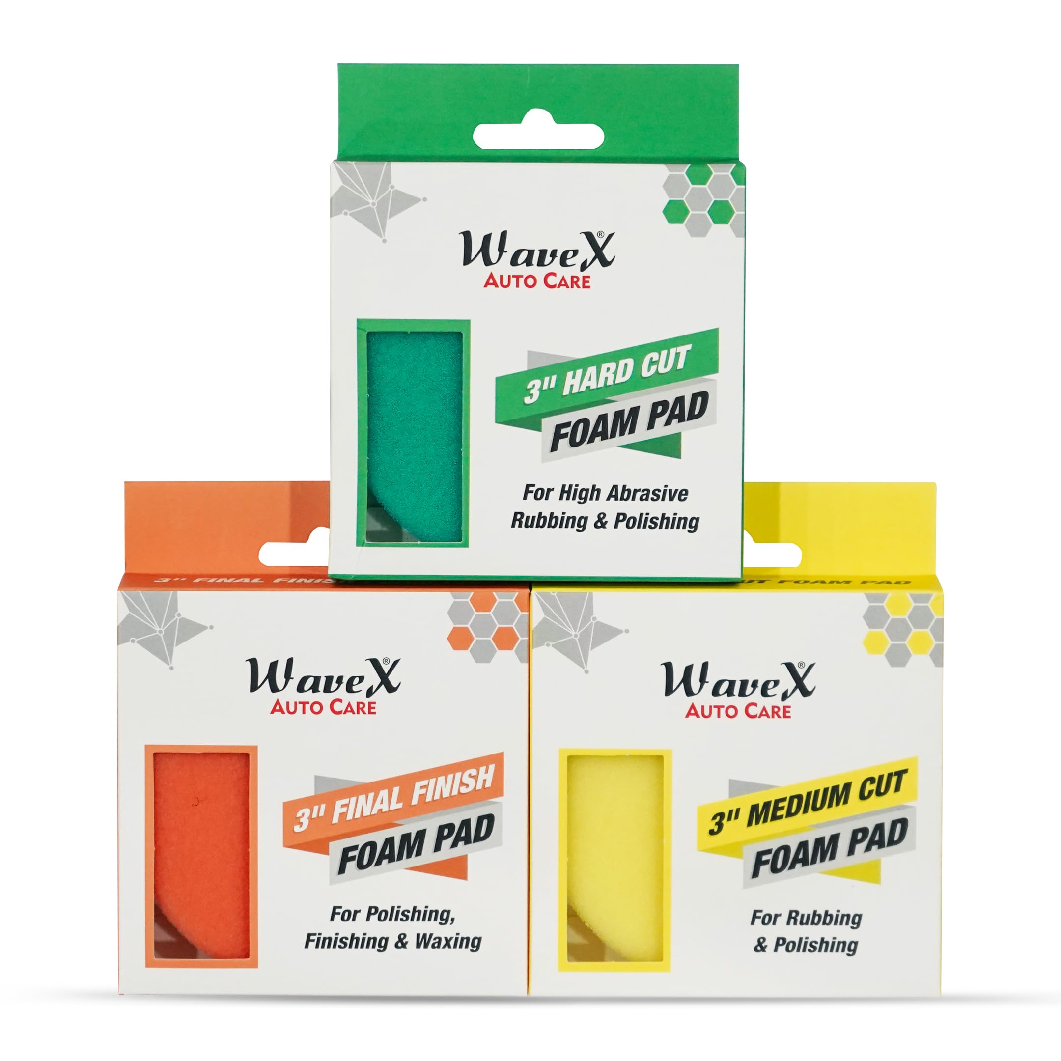 Wavex 3-Inch Foam Pad Combo for Car | Includes Hard Cut, Medium Cut & Final Finish Foam Pad | Low Profile 20mm Design for Extreme Performance, Compatible with DA & Rotary Polisher, Washable & Reusable-image-45