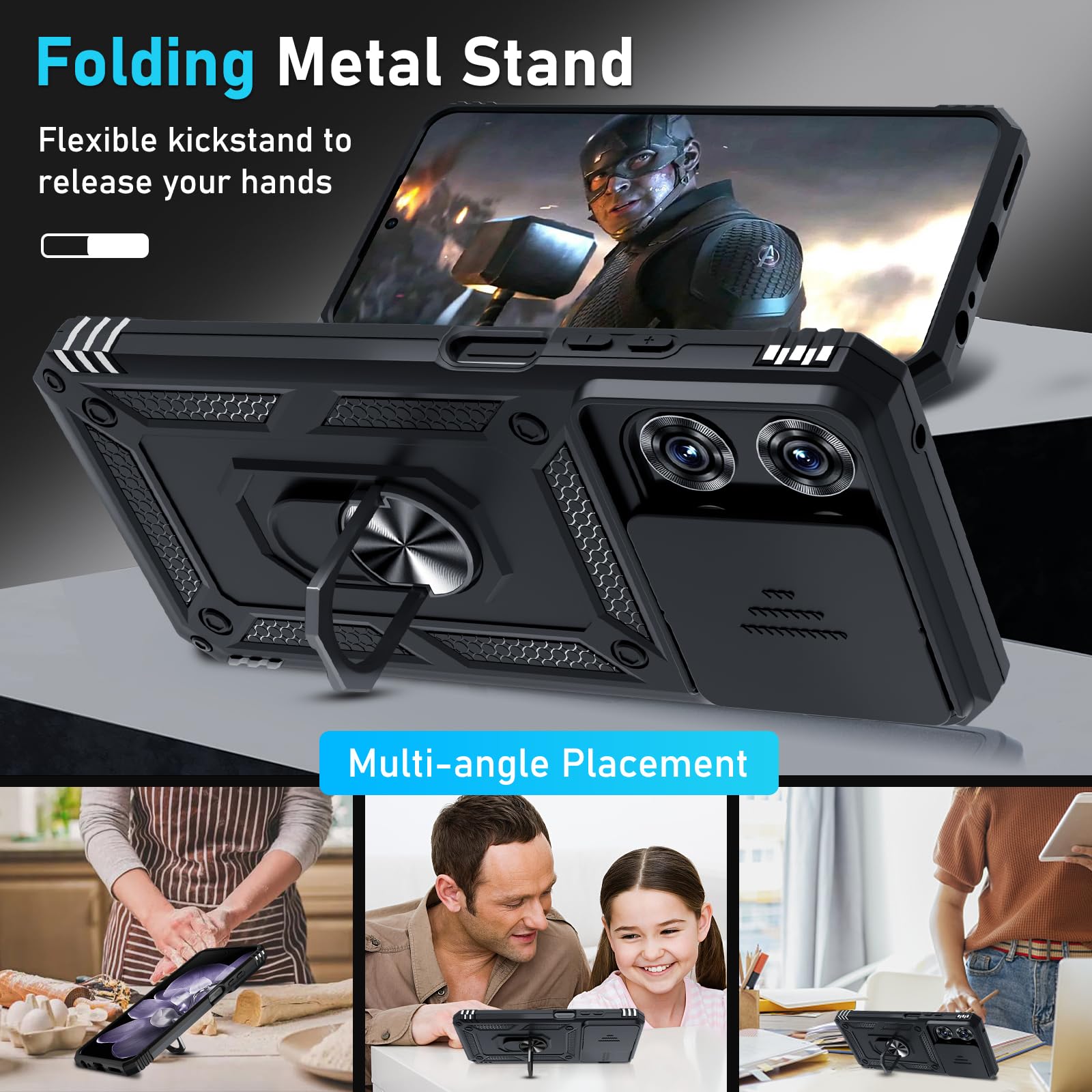 Moto G 5G 2023 Case With Screen Protector - Heavy Duty Rotatable Kickstand