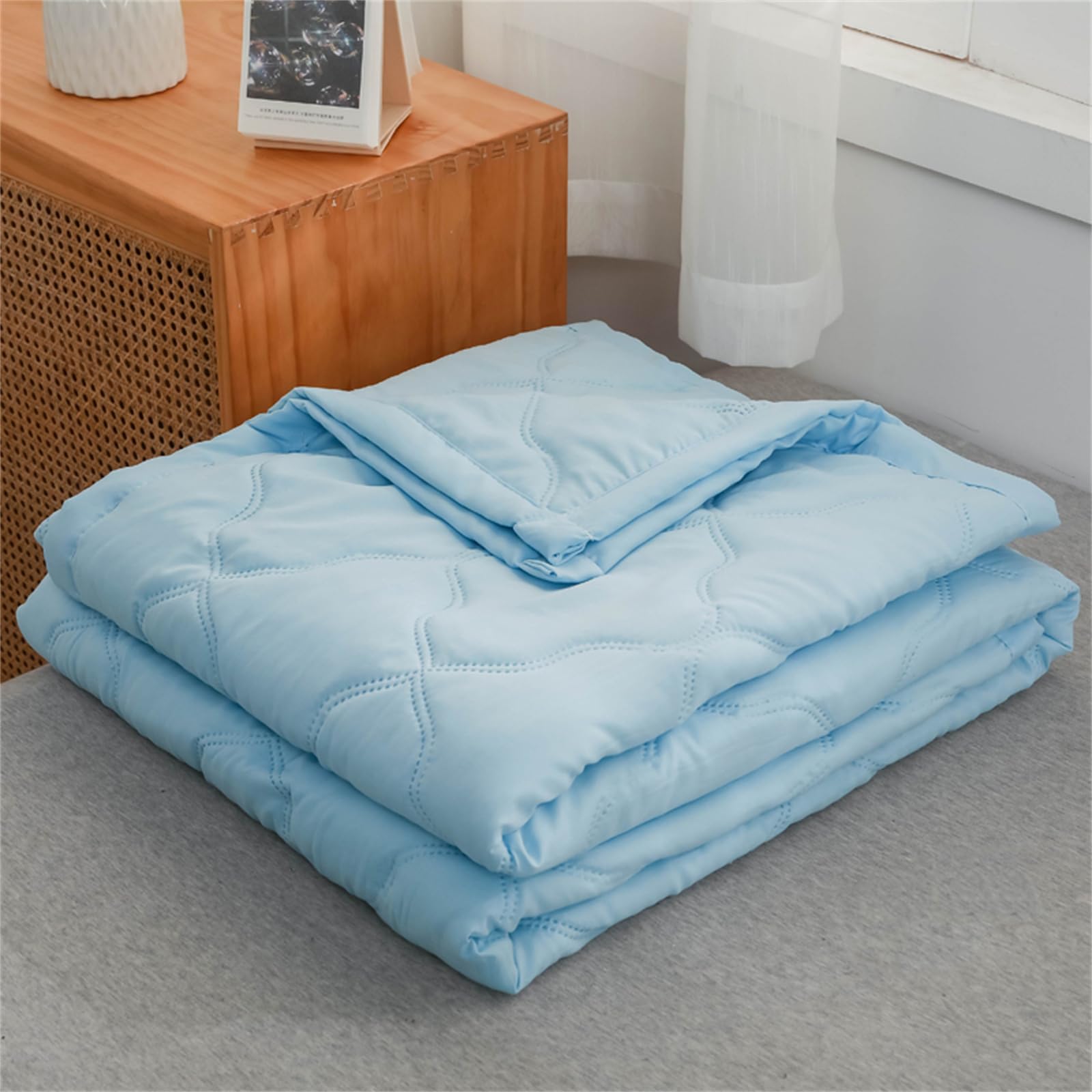 Odot Coverless Duvet 2.5 Tog Single Double King Size, Reversible Summer Quilted Duvet Cosy & Lightweight Quilt Breathable Bedspreads Quilted Throw for Beds (Blue,200 * 230cm)
