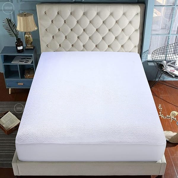 Caroline Shatuik 100% Waterproof Mattress Protector Double-30cm Extra Deep Stretch Skirt Non-Noisy Terry Top Fitted Mattress Protector Double Bed Cover(137x190cm) - 2