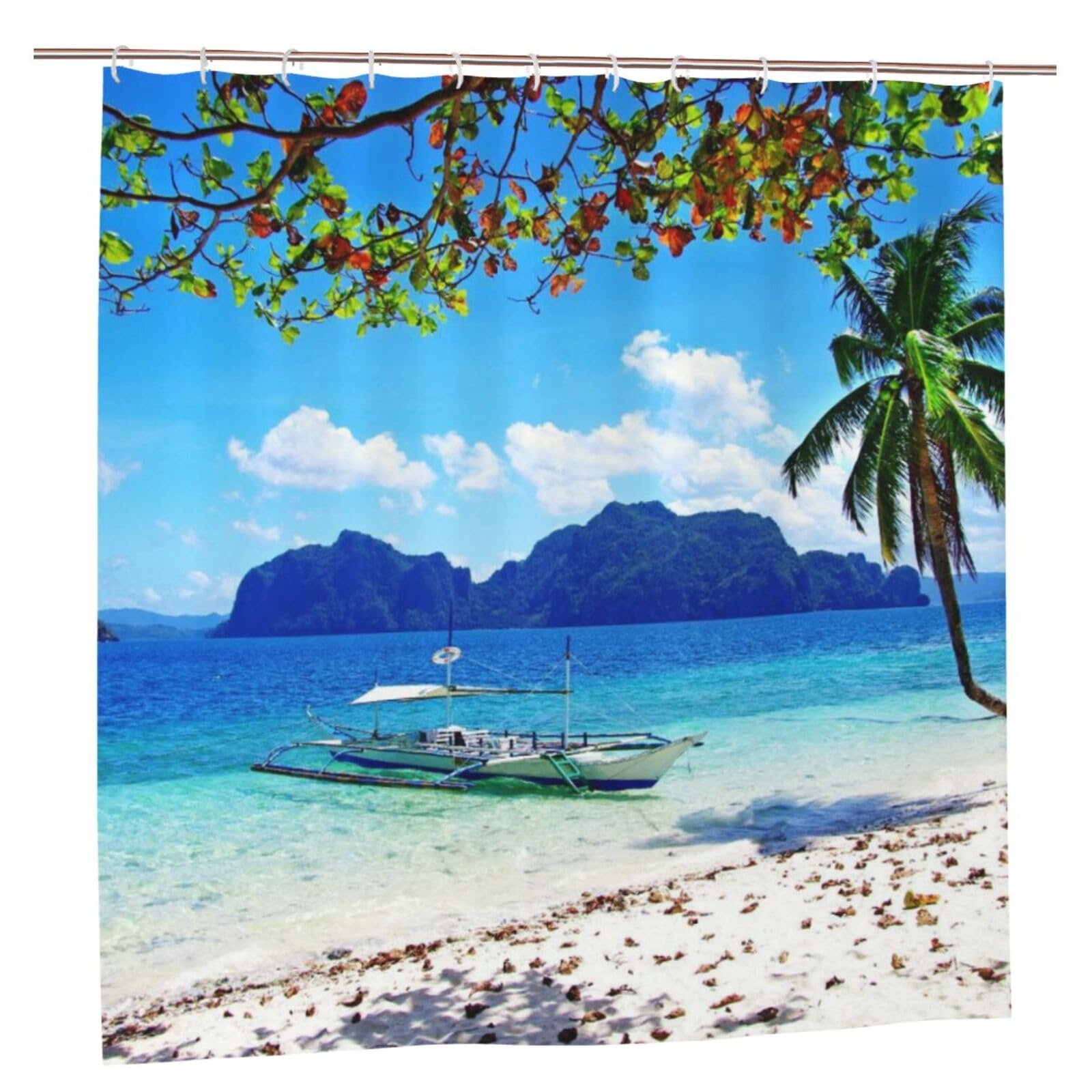 Oudrspo Polyester Fabric Shower Curtain - 70x70 Inch with Metal Grommets, Artistic Privacy Design, Landscape Sea1