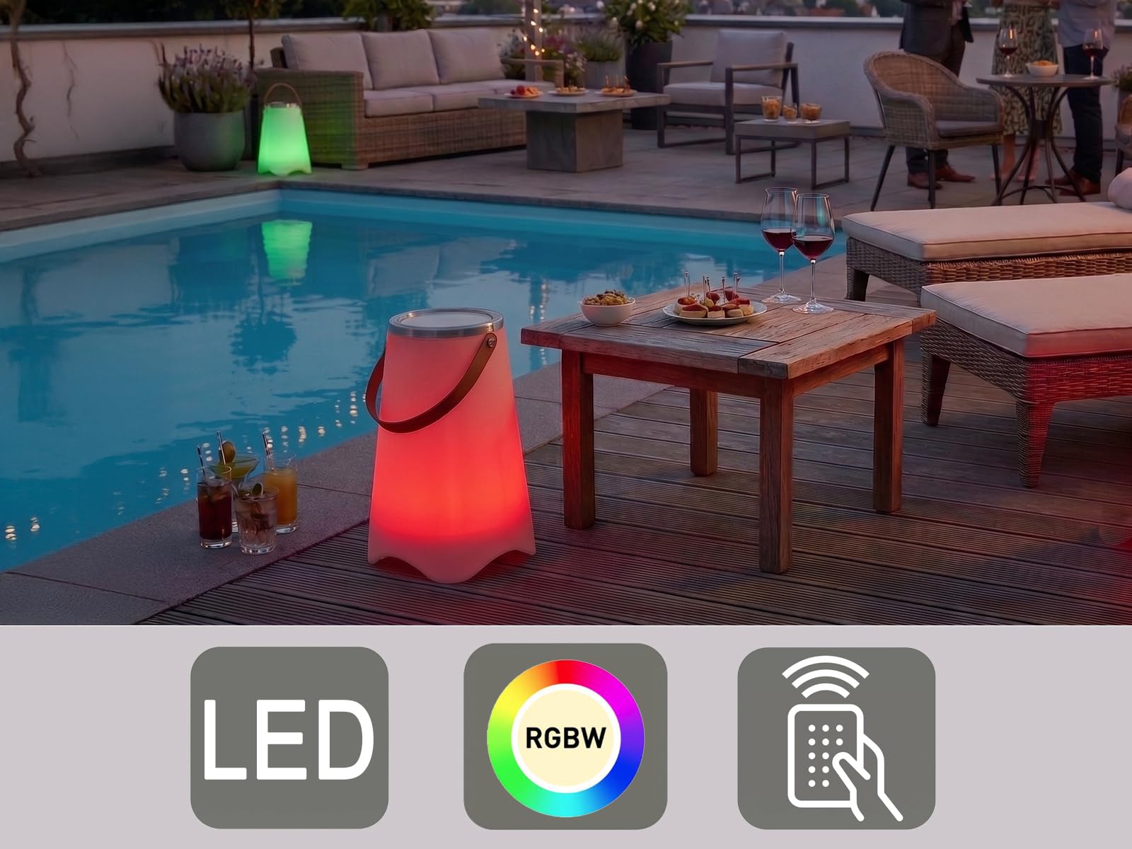 meineWunschleuchte 3in1 LED Leuchte CALLOON mit Bluetooth Lautsprecher und Fernbedienung – RGB Farbwechsel & Flaschenkühler mit praktischem Ledergriff, Höhe 50cm- für Indoor & Outdoor (IP44)