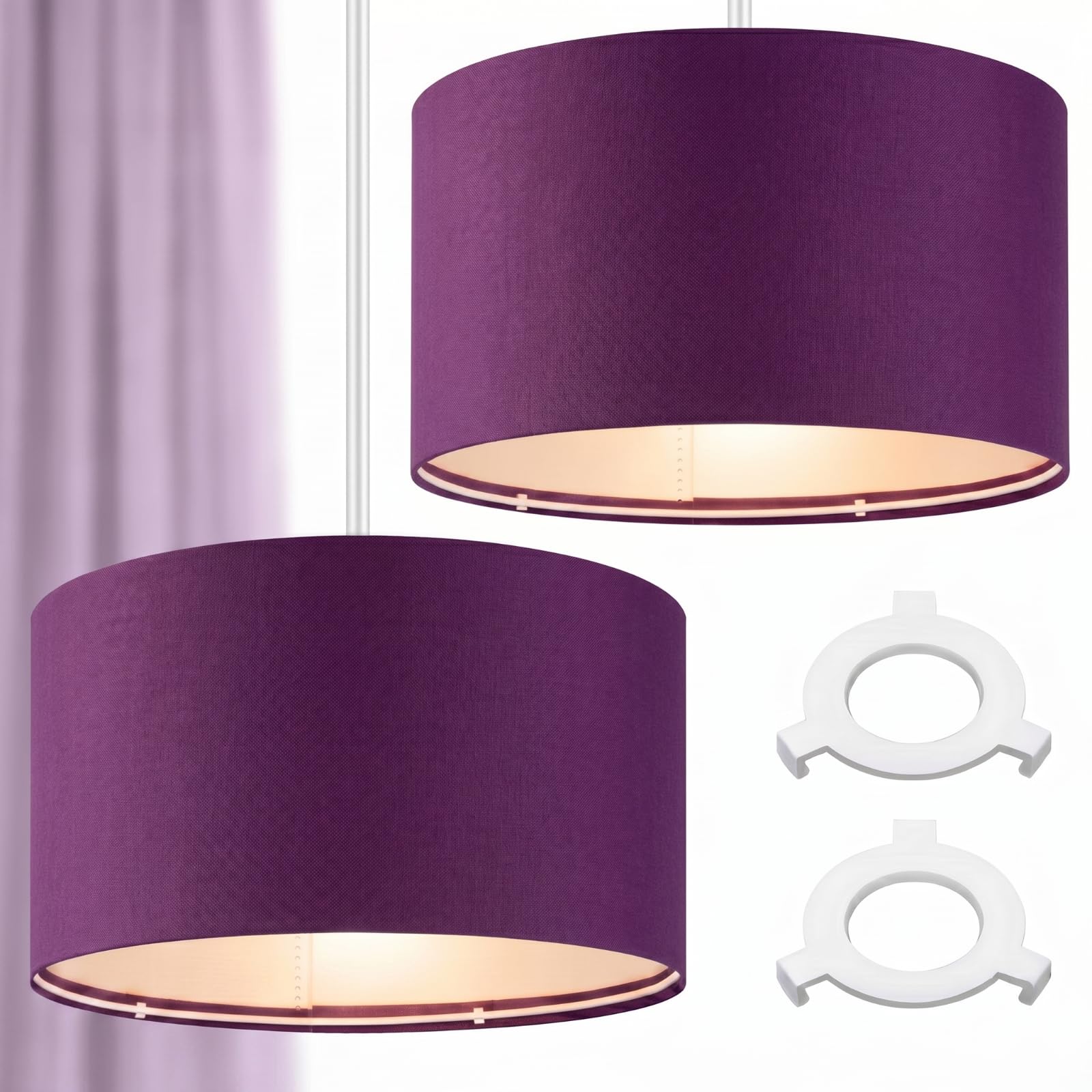 Weewooday Velvet Light Shade Pack of 2 Modern Drum Lampshades for Ceiling Pendant Lights, Small Table Lamps & Floor Lamps for Decor & Improvement Essential 260mm Shade Width(Purple)