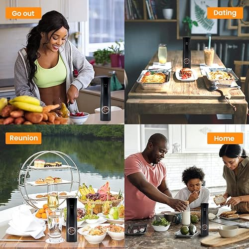 Miniatura 6 de KISUFU Juego de molinillo eléctrico de sal y pimienta, molienda automática a pilas, arranque con un solo botón, molinillo de operación automática