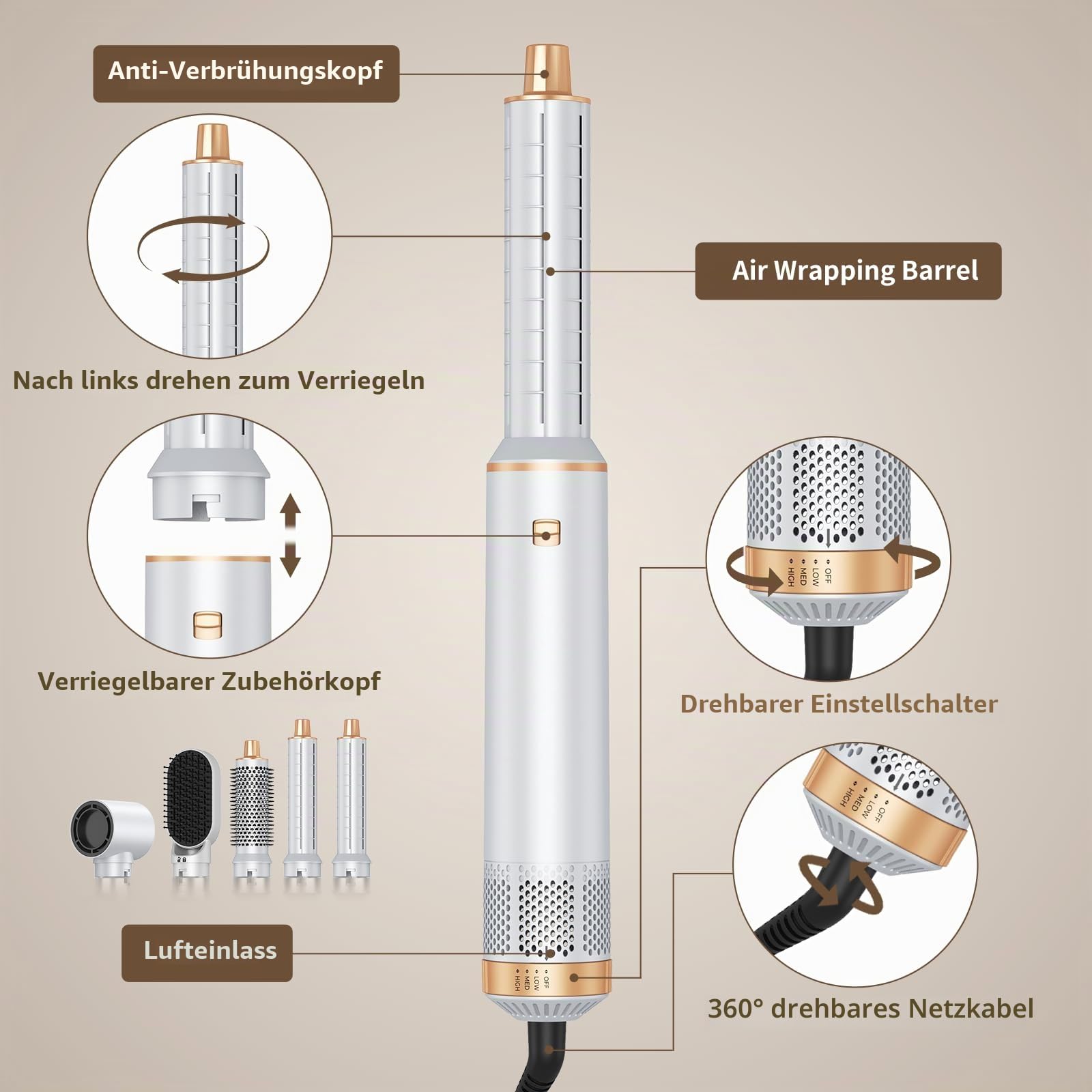 UMIGA Airstyler 5 in 1 Hairstyler mit Air Lockenstab Föhn Set
