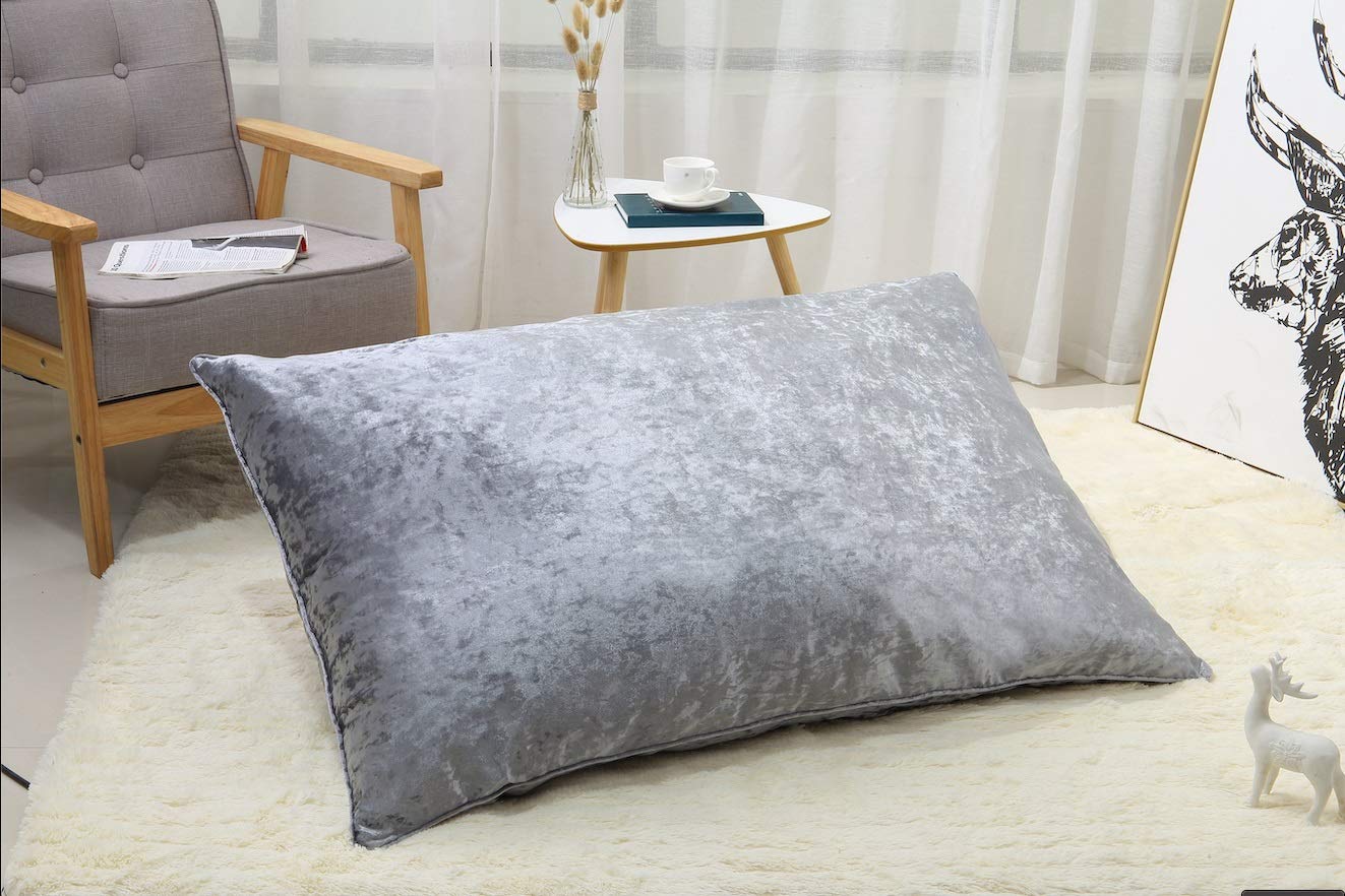 EHD New Crushed Velvet Cushion Covers Super Soft Luxury Style Decor Plush Cushion Covers Silver, 24" x 32" (60x80cm)