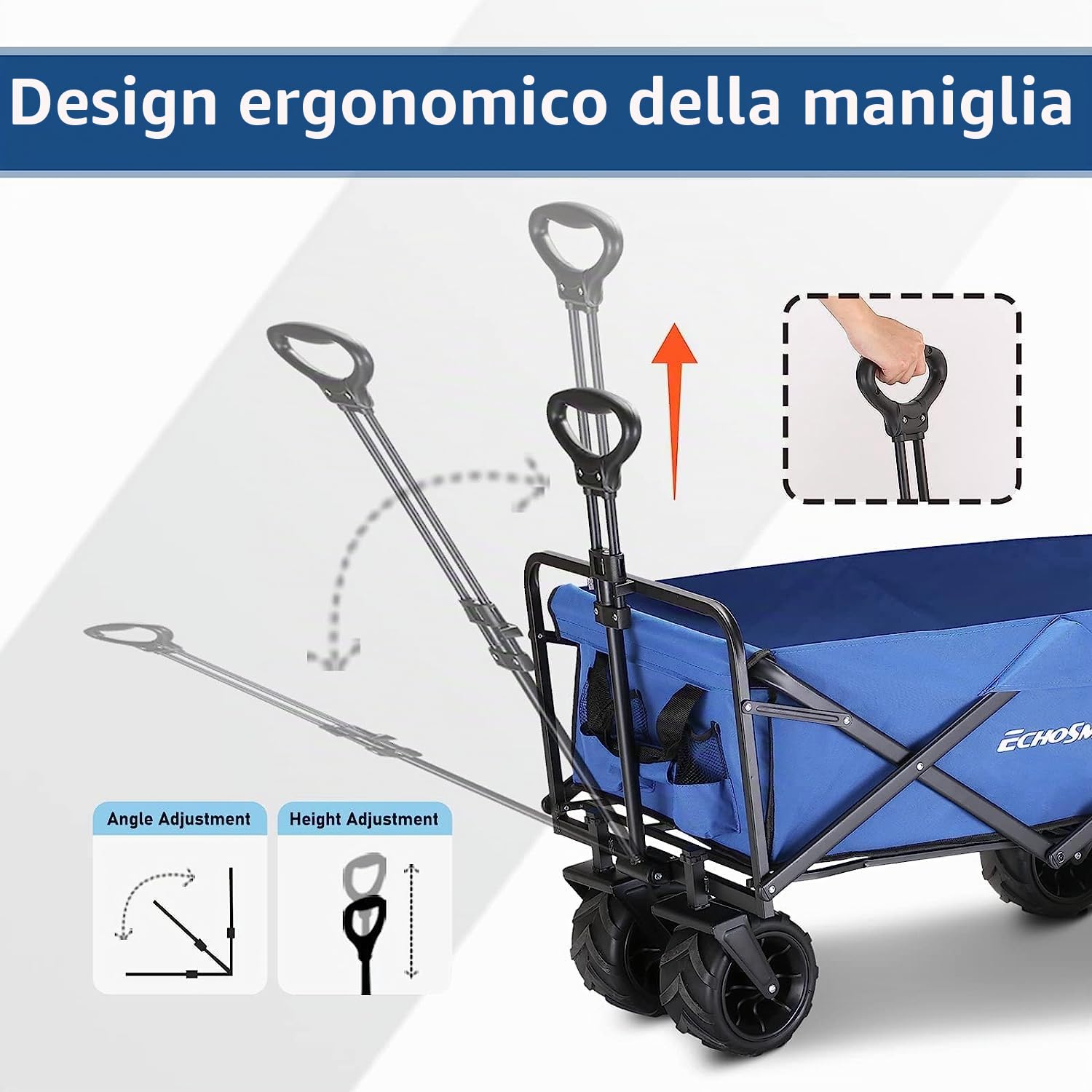 EchoSmile Carrello Con Ruote Portatutto, Carrello Pieghevole Capacità 160 KG, Ruote Grandi, Braccioli Regolabili, Carrello da Giardino Campeggio Spesa