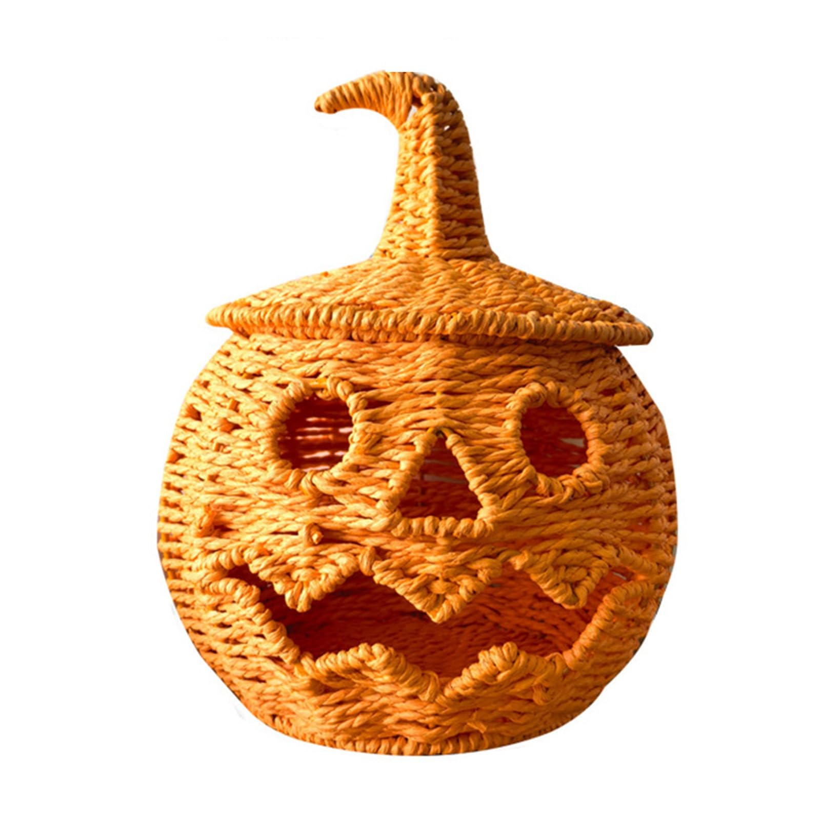 Pasisuu Halloween Pumpkin Lantern Decorations – Woven Straw Pumpkin Basket with Lid, Decorative Storage Centerpiece for Fall Window Display [object Object] [object Object]