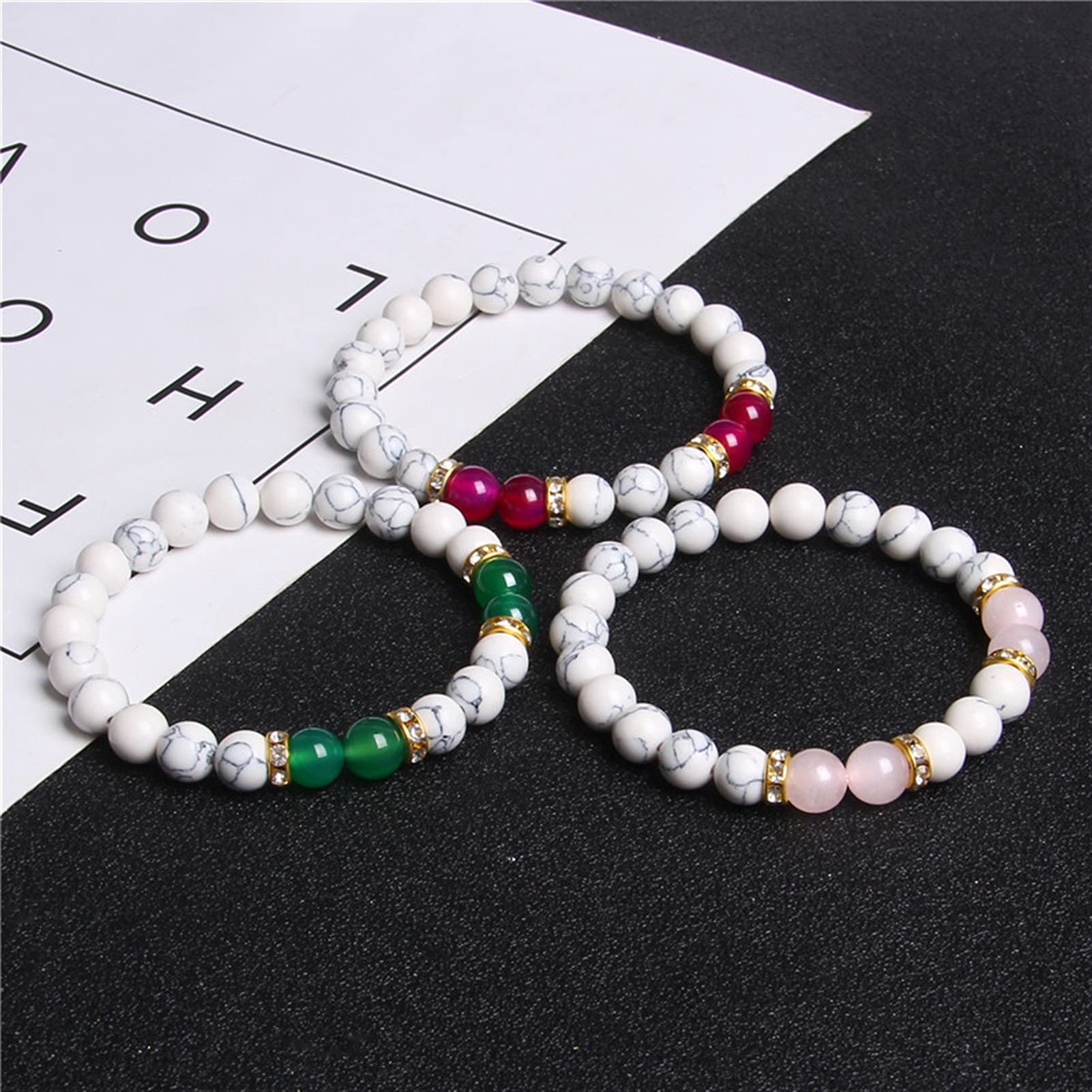 Pulsera de Piedra Natural para Mujer, Pulsera de Cuentas de Piedra Turquesa Blanca Natural, Pulsera de Cuerda elástica con Cuentas Rosas para niñas, Regalos, Pulsera, joyería