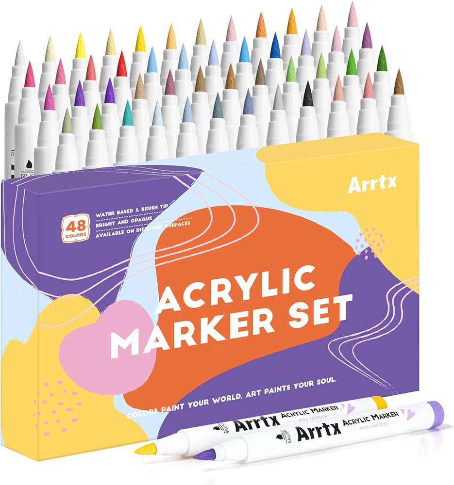Amazon | Arrtx アクリルマーカー 48色セット｜プロ仕様柔毛ブラシ先