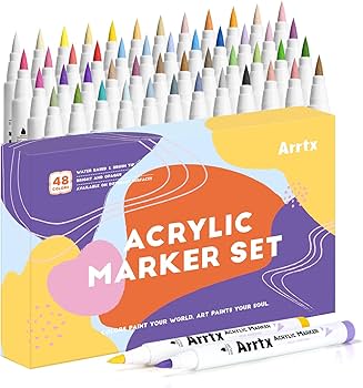 Amazon | Arrtx アクリルマーカー 48色セット｜プロ仕様柔毛ブラシ先
