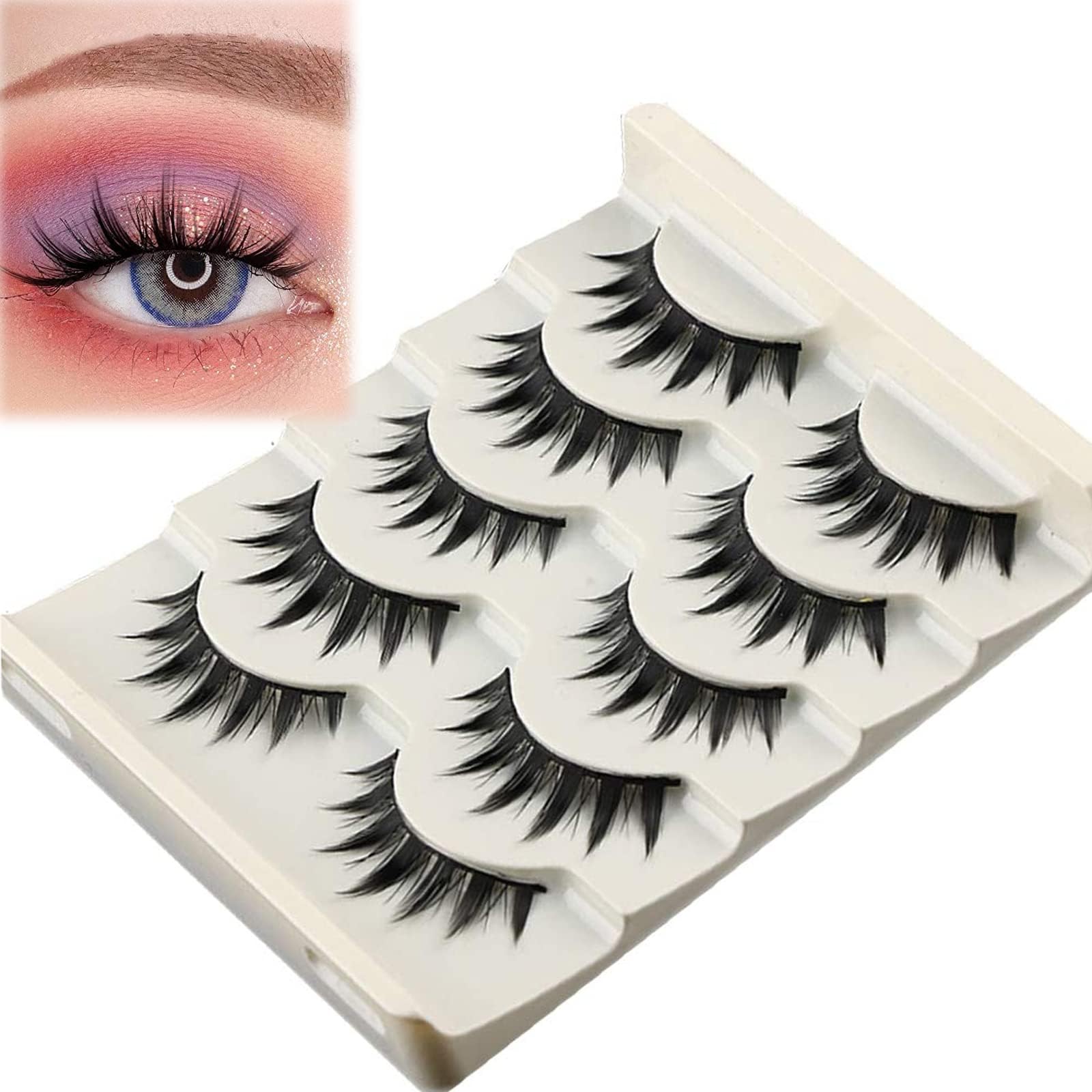 False Eyelashes, 5 Pairs Japanese Style Makeup Thick Eyelash Extension, Cosplay Makeup Eyelashes, Reusable Handmade Lashes for Eye Makeup