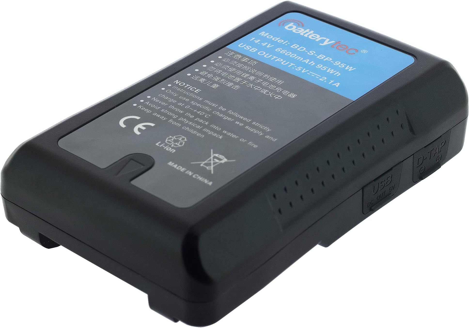 Batterytec Replacement battery for SONY BP-95W, USB Output and D-Tap V-Mount, Blackmagic URSA for Sony Camcorder. [14.4V 6600mAh, Li-ion, 95Wh,12 Months Warranty]