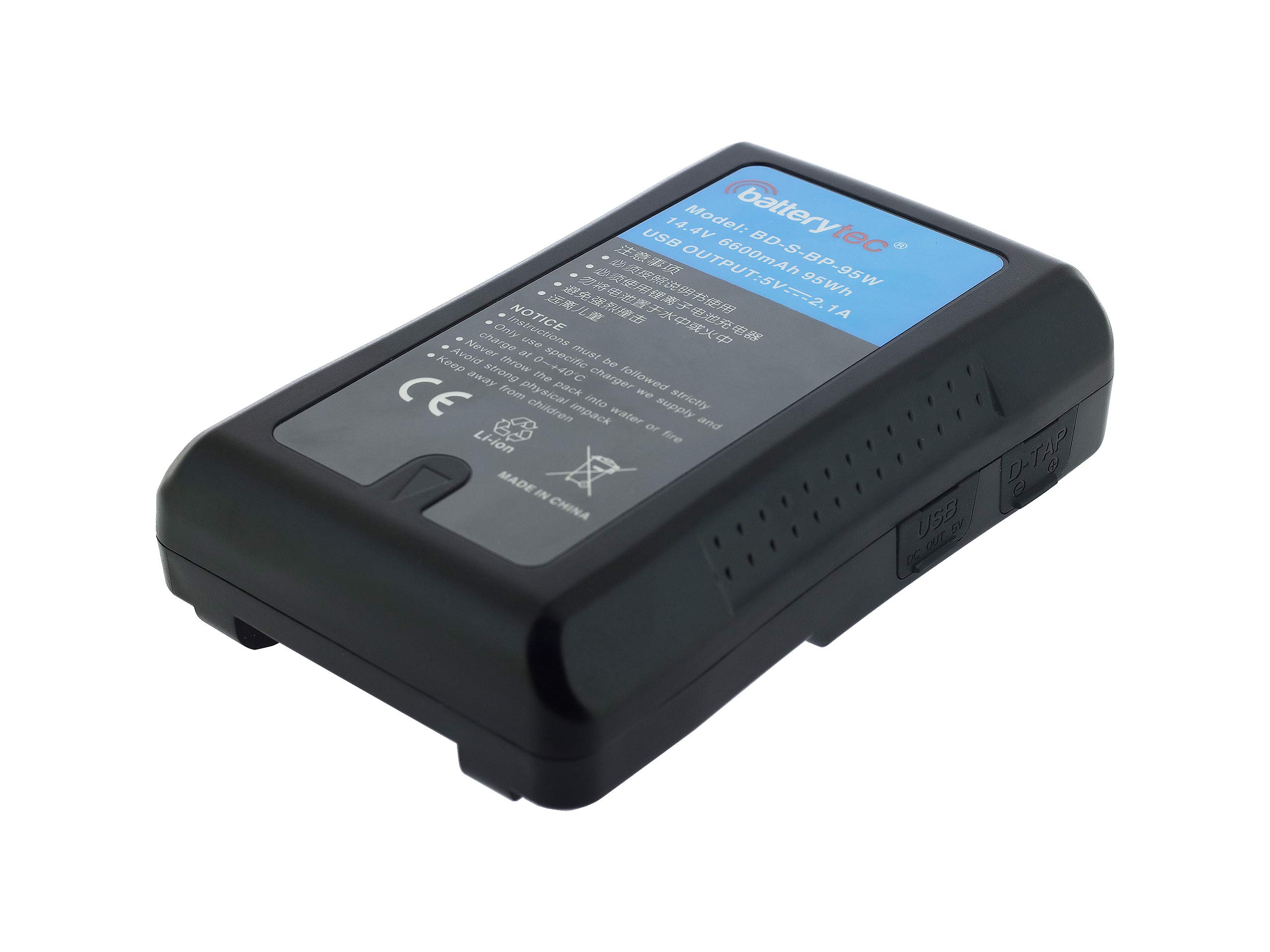 Batterytec Replacement battery for SONY BP-95W, USB Output and D-Tap V-Mount, Blackmagic URSA for Sony Camcorder. [14.4V 6600mAh, Li-ion, 95Wh,12 Months Warranty]