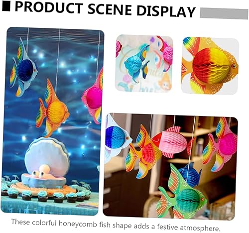 Miniatura 7 de 3pcs Honeycomb Fish Pendant Tissue Fish pom poms Hawaiian Party Honeycomb pom pom Trim Hanging Accessory Hanging Fish Tissue Honeycomb Decorations