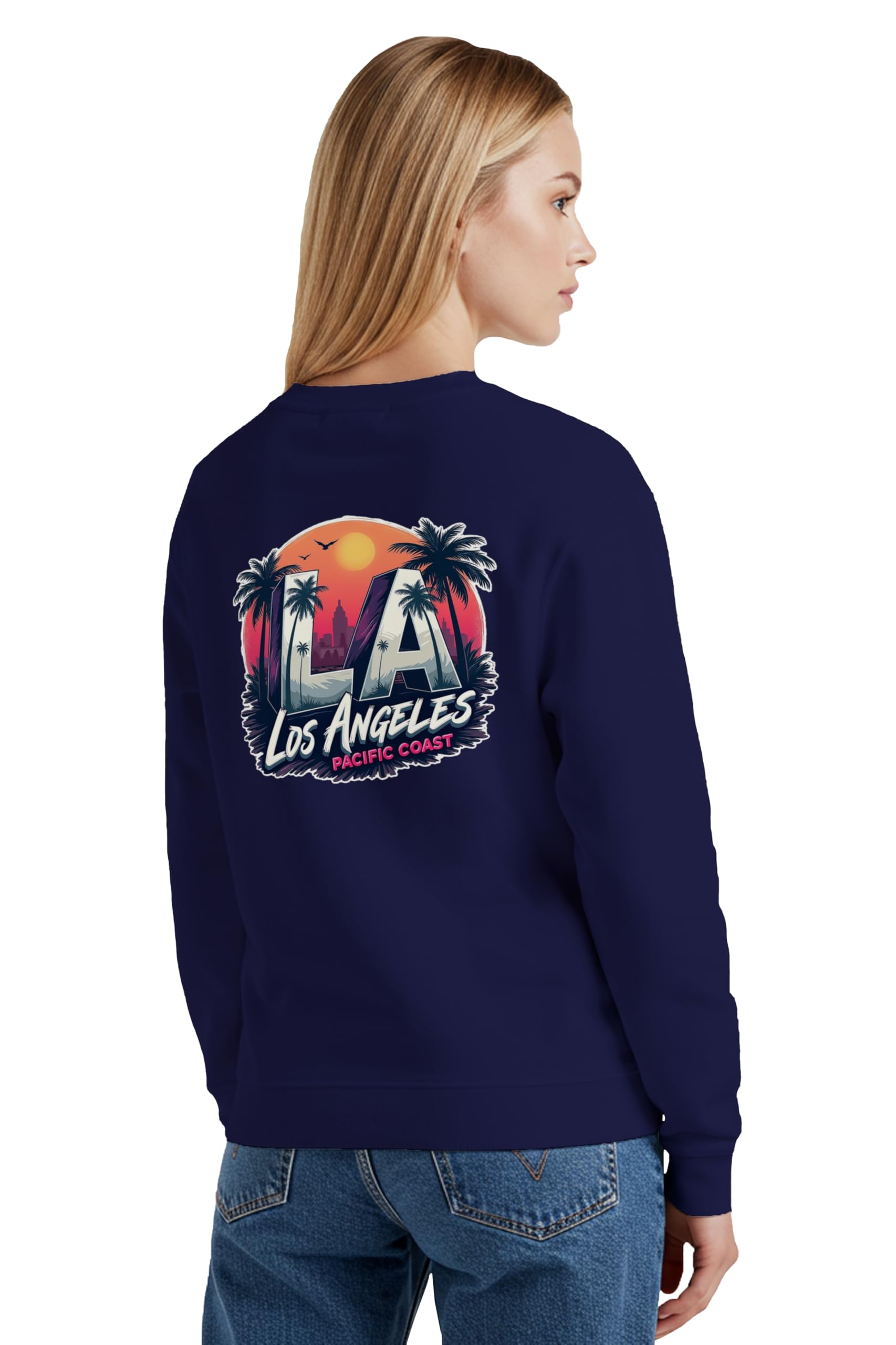 Winter Sweatshirt for Women Los Angeles Pacific Coast Graphic Printed Round Neck Regular Fit Cotton Blend Gen Z Casual Sweatshirt-image-12