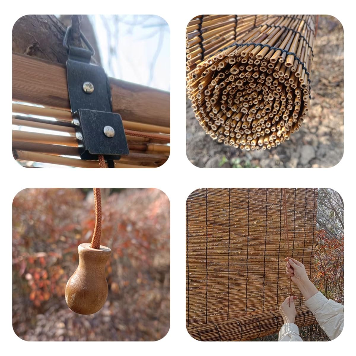 Stores enroulables en bambou naturel pour extérieur, porche, terrasse et intérieur, sans fil, rideaux romains en bambou de 40 à 160 cm (130 x 250 cm)