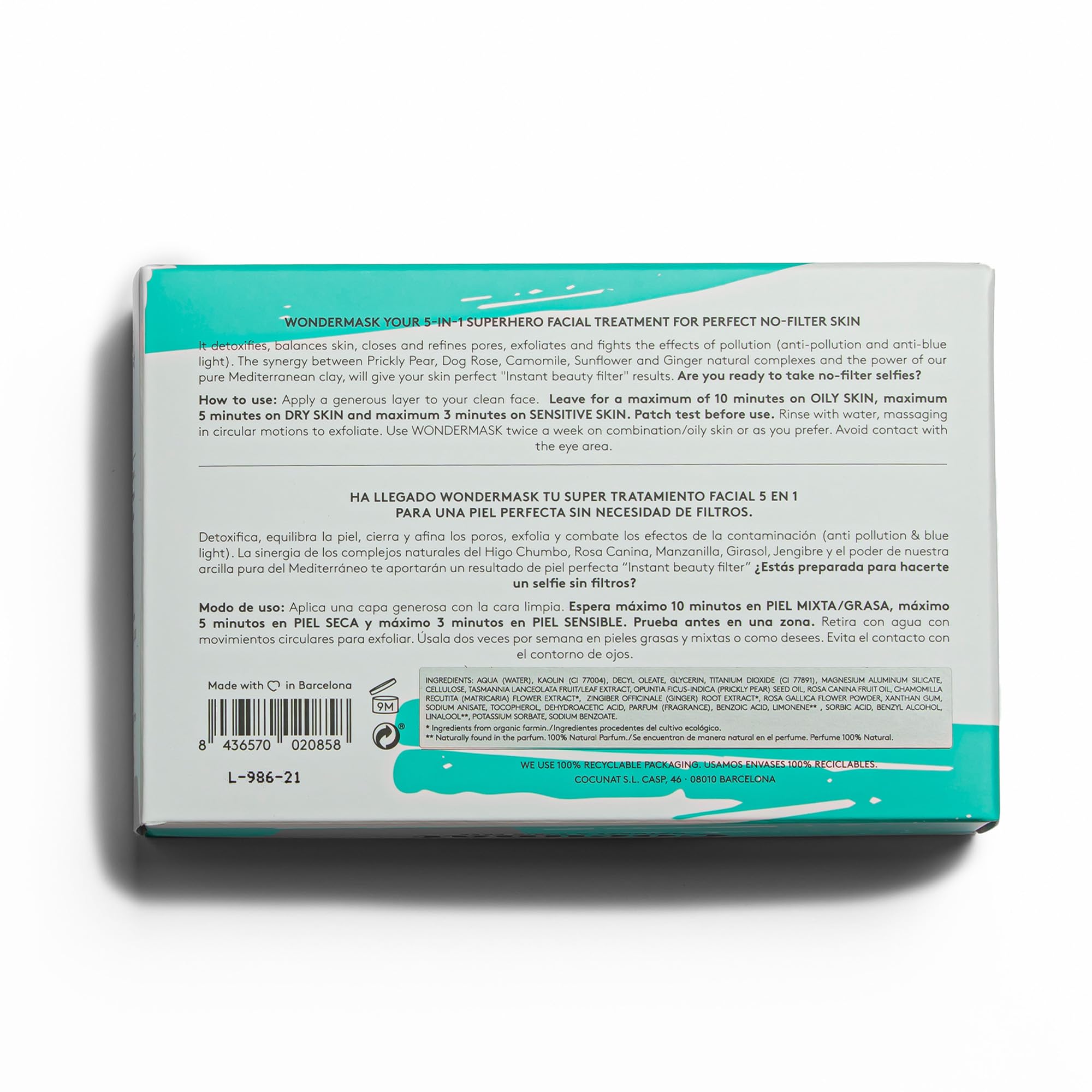 COCUNAT | Wondermask | Masque nettoyant visage | Détoxifie, Exfolie, Resserre et Affine les pores | Masque à l'Argile | Peaux mixtes et grasses |Boutons |Acné | 50 ml