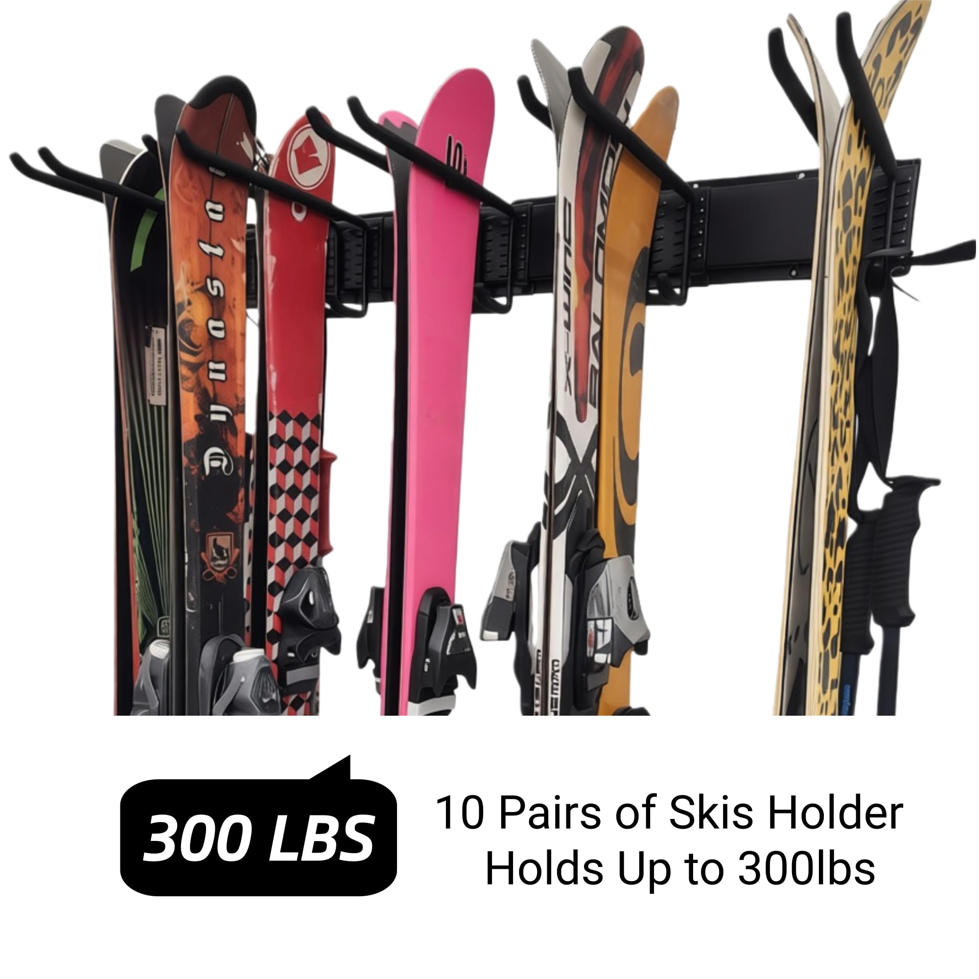 Estante de almacenamiento de pared para esquís, soporte de esquí, capacidad para 10 pares, soporte de pared para monopatín, soporte de esquís de acero para el hogar y el garaje