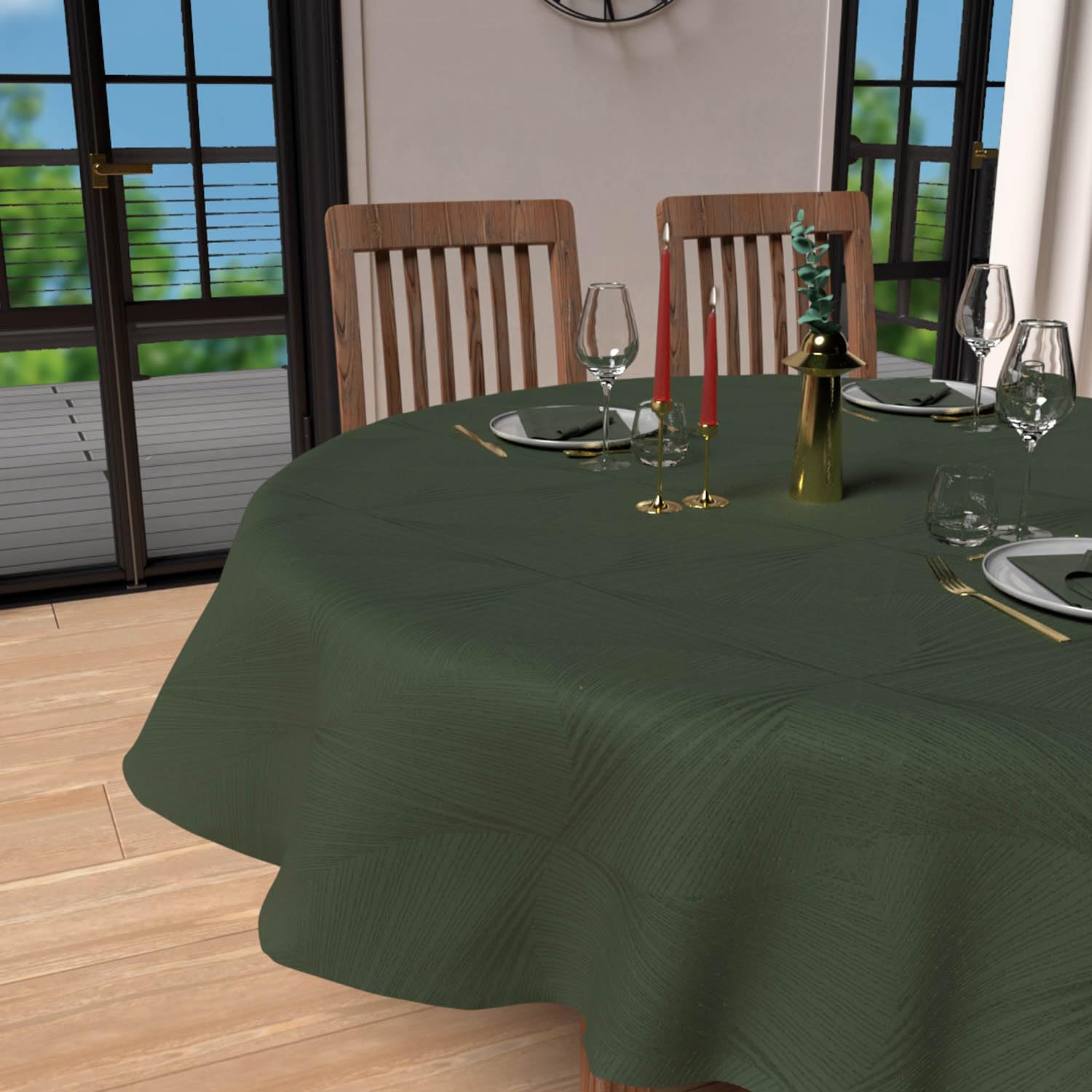 Soleil d'ocre Round Stain-Resistant Tablecloth Diameter 180 cm Luxury Green