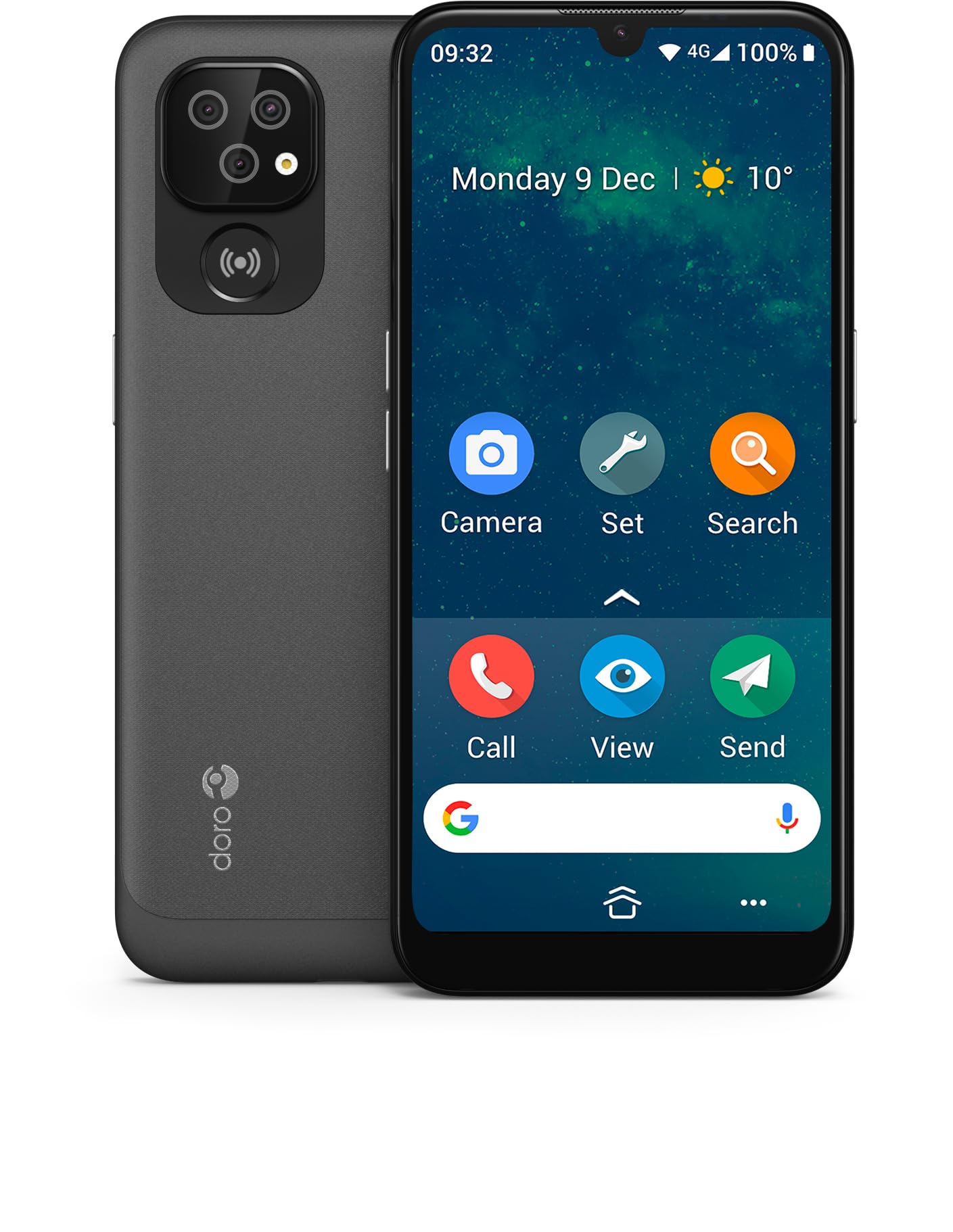 DORO - Teléfono 8100 4G, fácil de usar, tecla de asistencia GPS, compatible con audífonos, triple cámara, cable USB incluido, negro