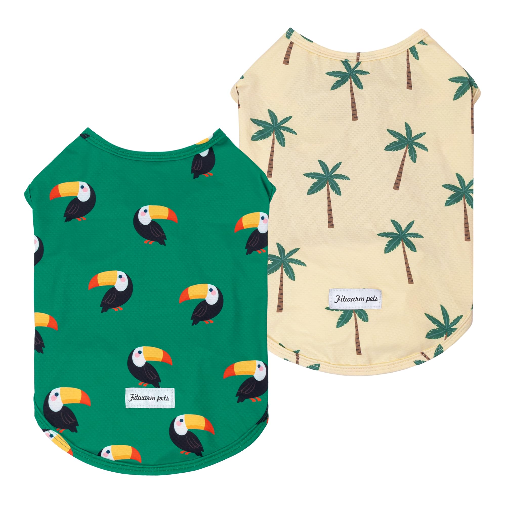Fitwarm 2 Pack Toucan & Palm Tree UPF 50+ Sun UV Protection Dog Shirt, Lightweight Cooling Vest, Quick Dry Summer Clothes for Small Dogs Boy Girl, Pet Outfit, Green, Beige, XS