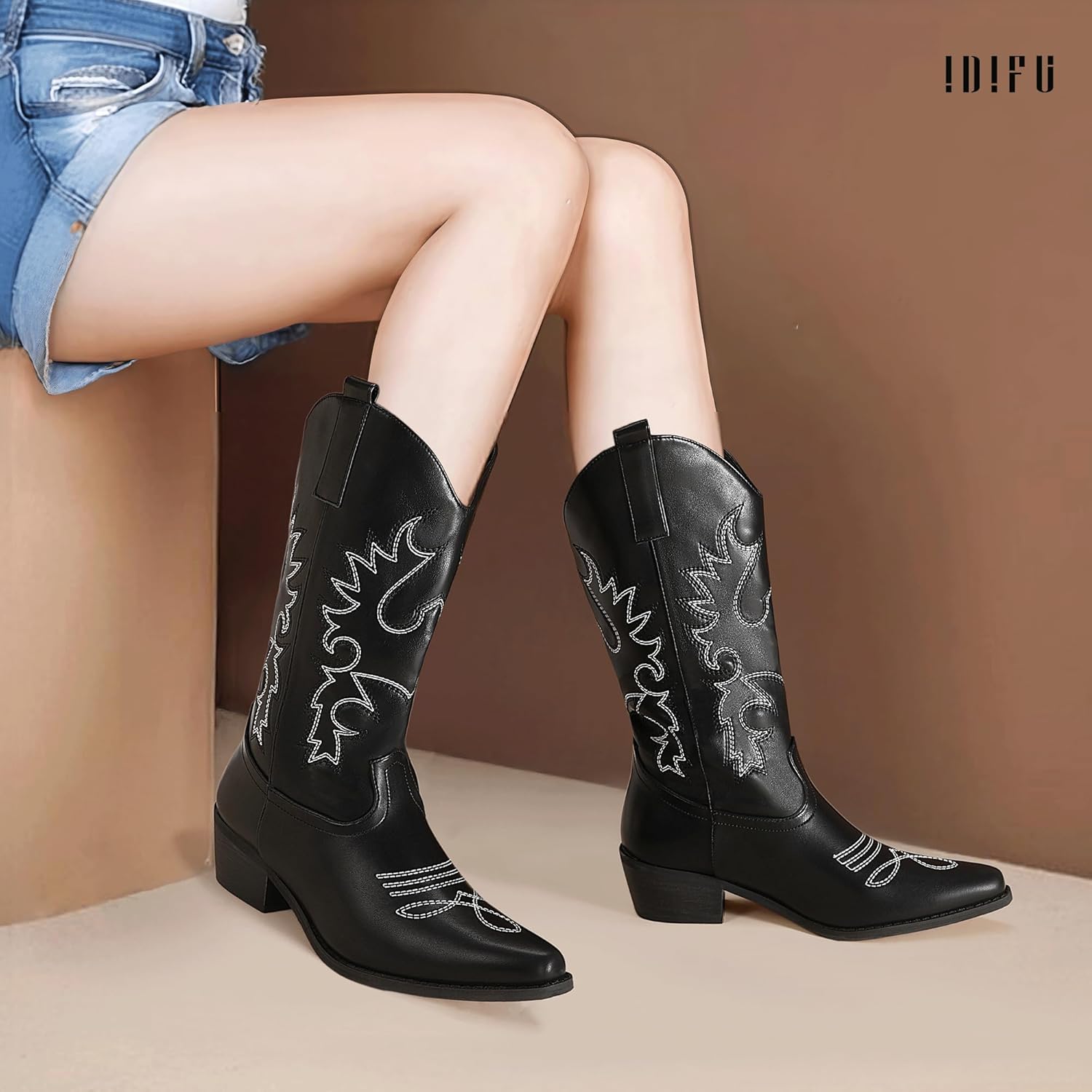 IDIFU Women's Cowboy Boots for Women Cowgirl Western Mid Calf... - Picture 9 of 72