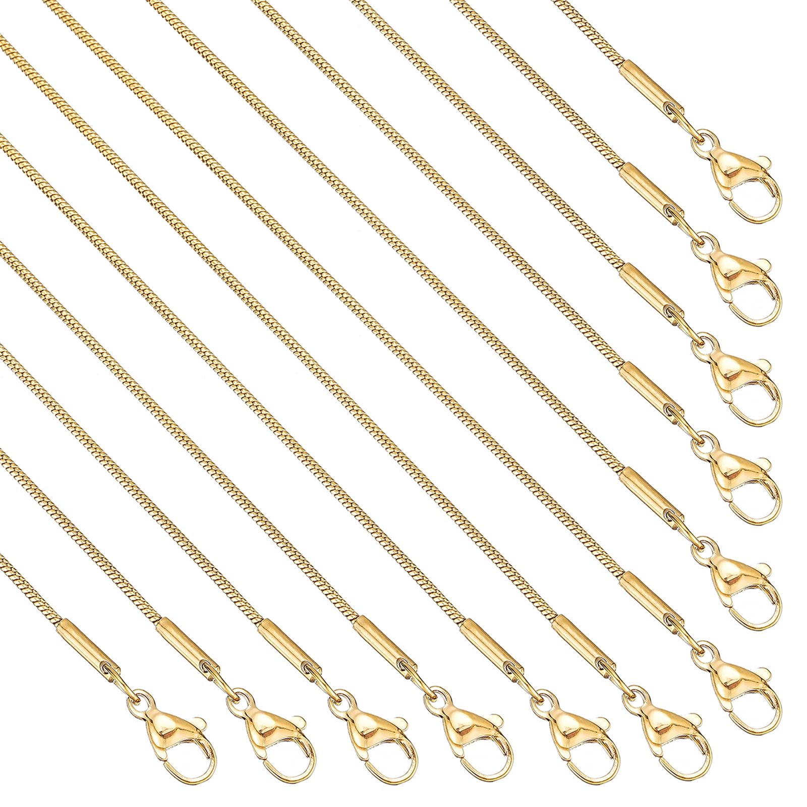12 Pack Necklace Chains Bulk Gold Plated Stainless Steel Snake Chain Necklace for DIY Jewelry Making
