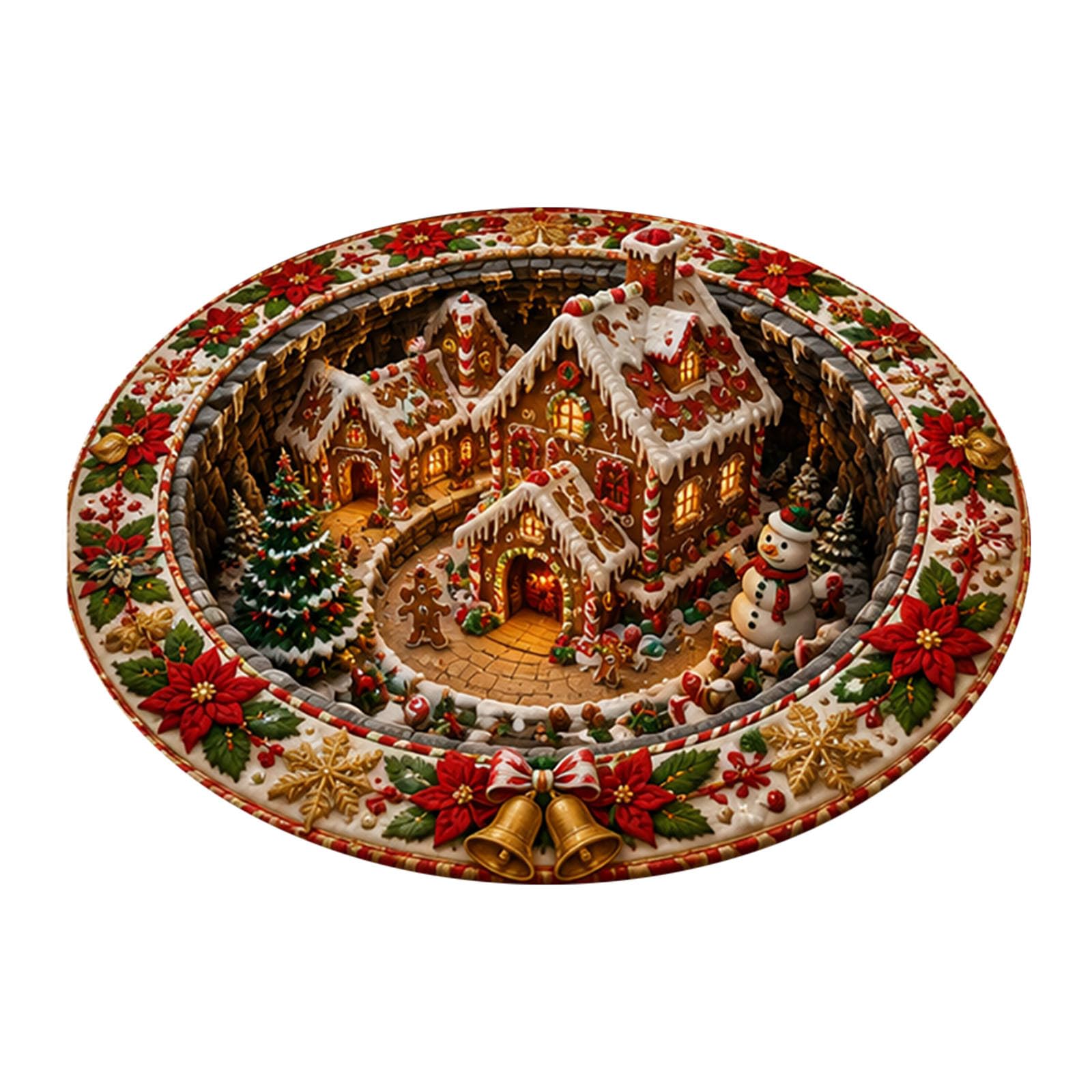 3D Christmas Rug Optical Illusion Rug Christmas Non Slip Door Mats Indoor Santa Claus Area Round Rugs Xmas Home Decor Festive Welcome Floor Ma for Living Room Bathroom Bedroom Kitchen Entryway 100cm — image 1