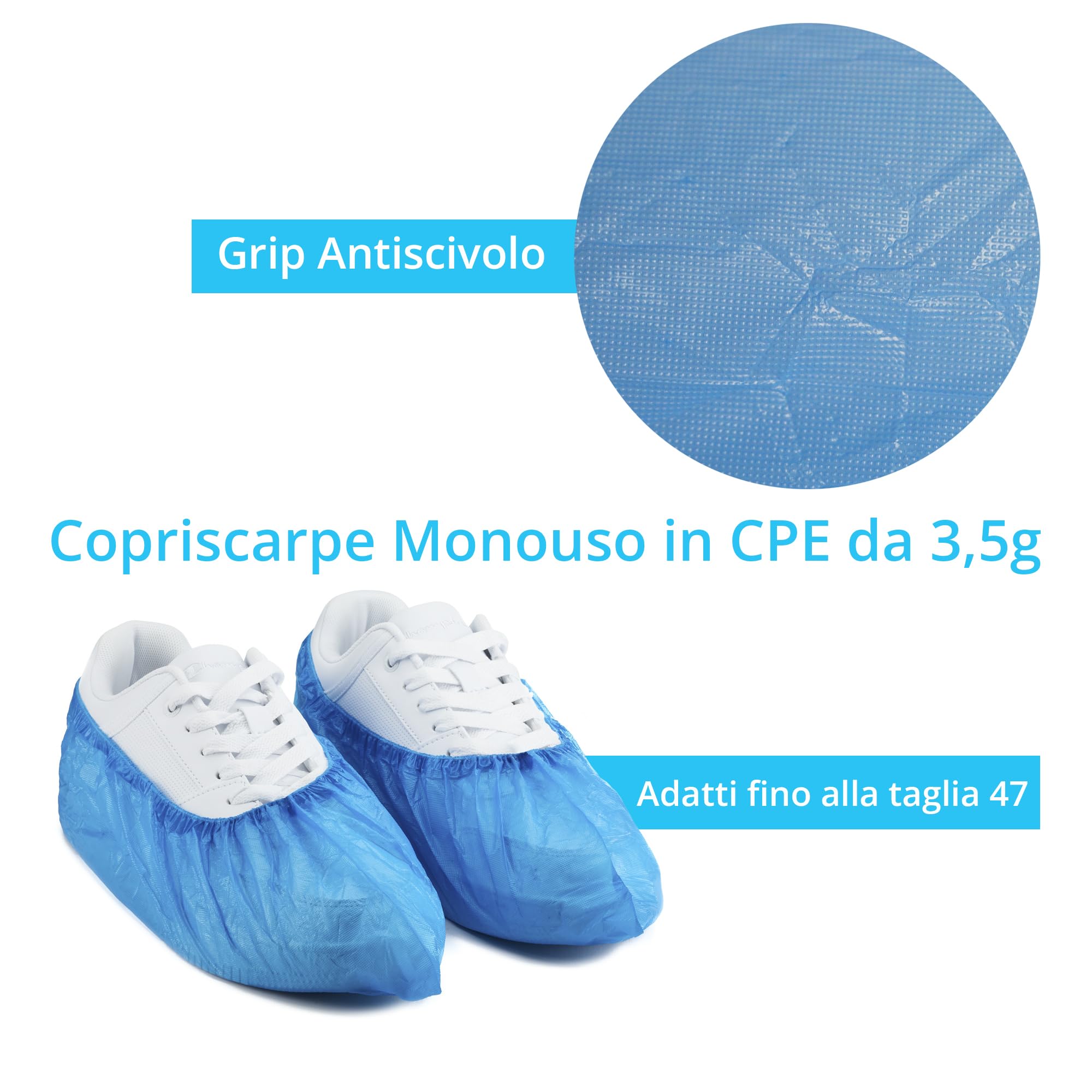 VIVObeauty 200 Copriscarpe Monouso CPE 3,5g Antiscivolo Impermeabili